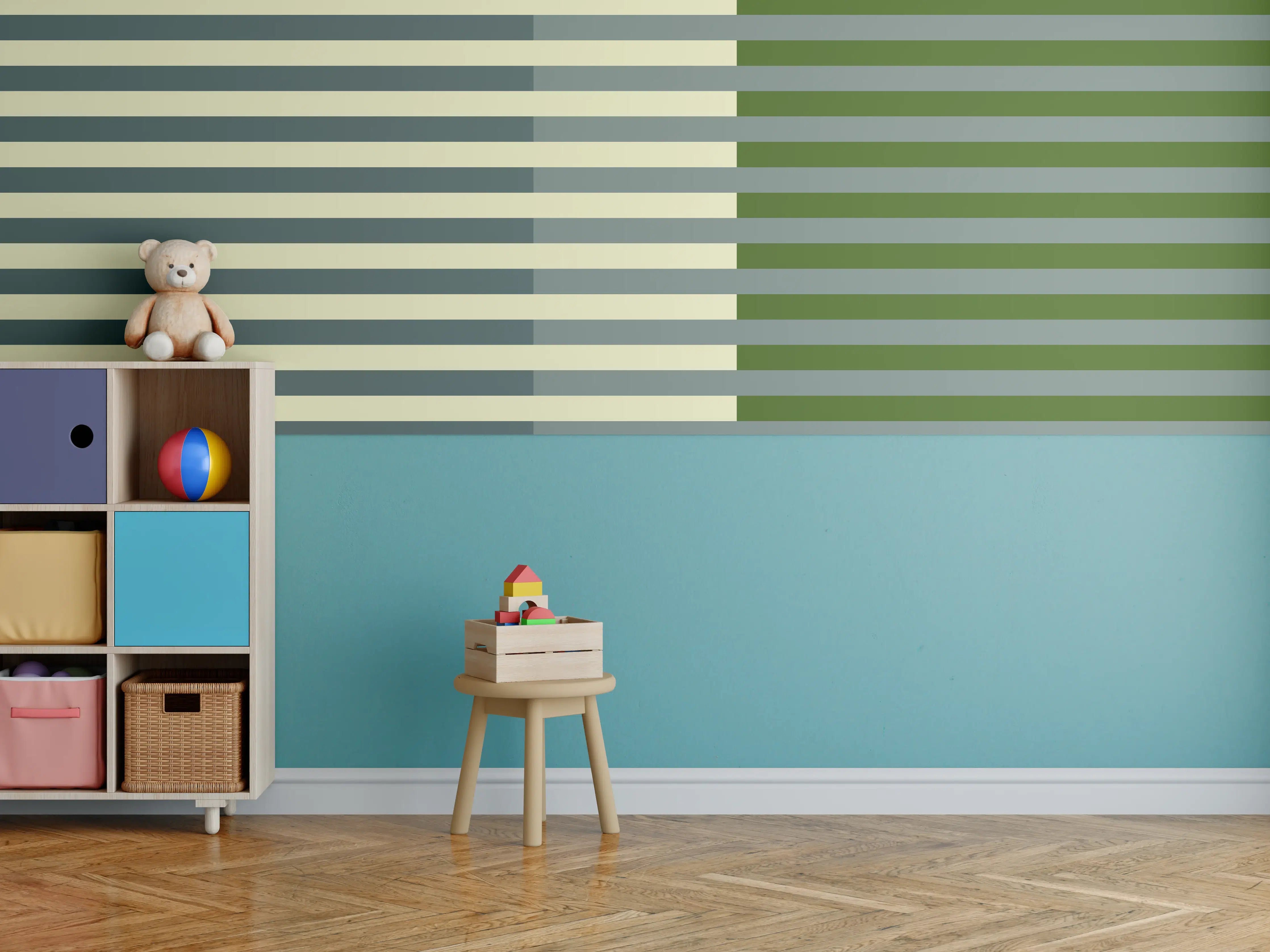 Kinderzimmer Wandgestaltung - The Greens - Multy Stripes - Avocado