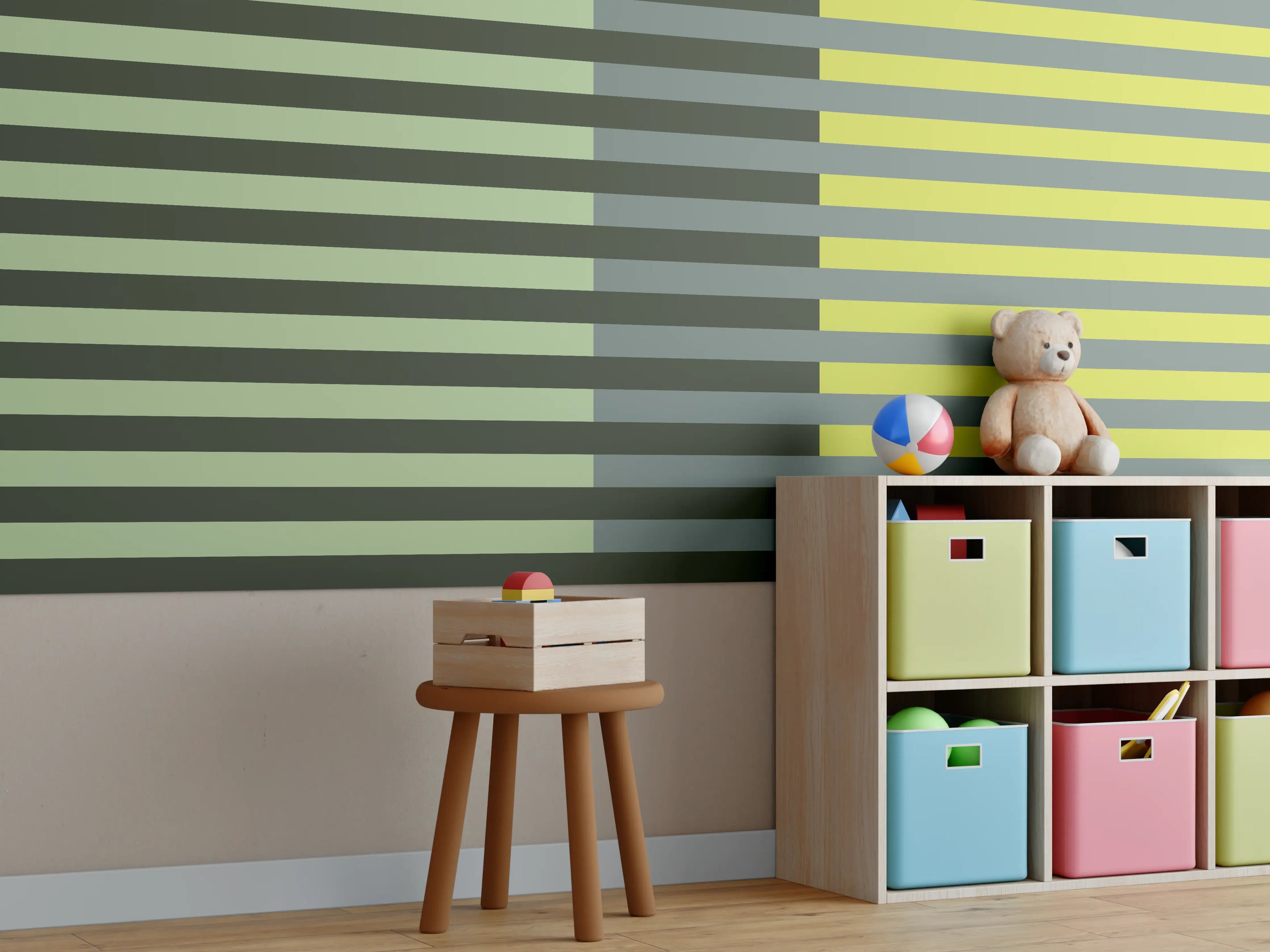 Kinderzimmer Wandgestaltung - The Greens - Multy Stripes - Matcha