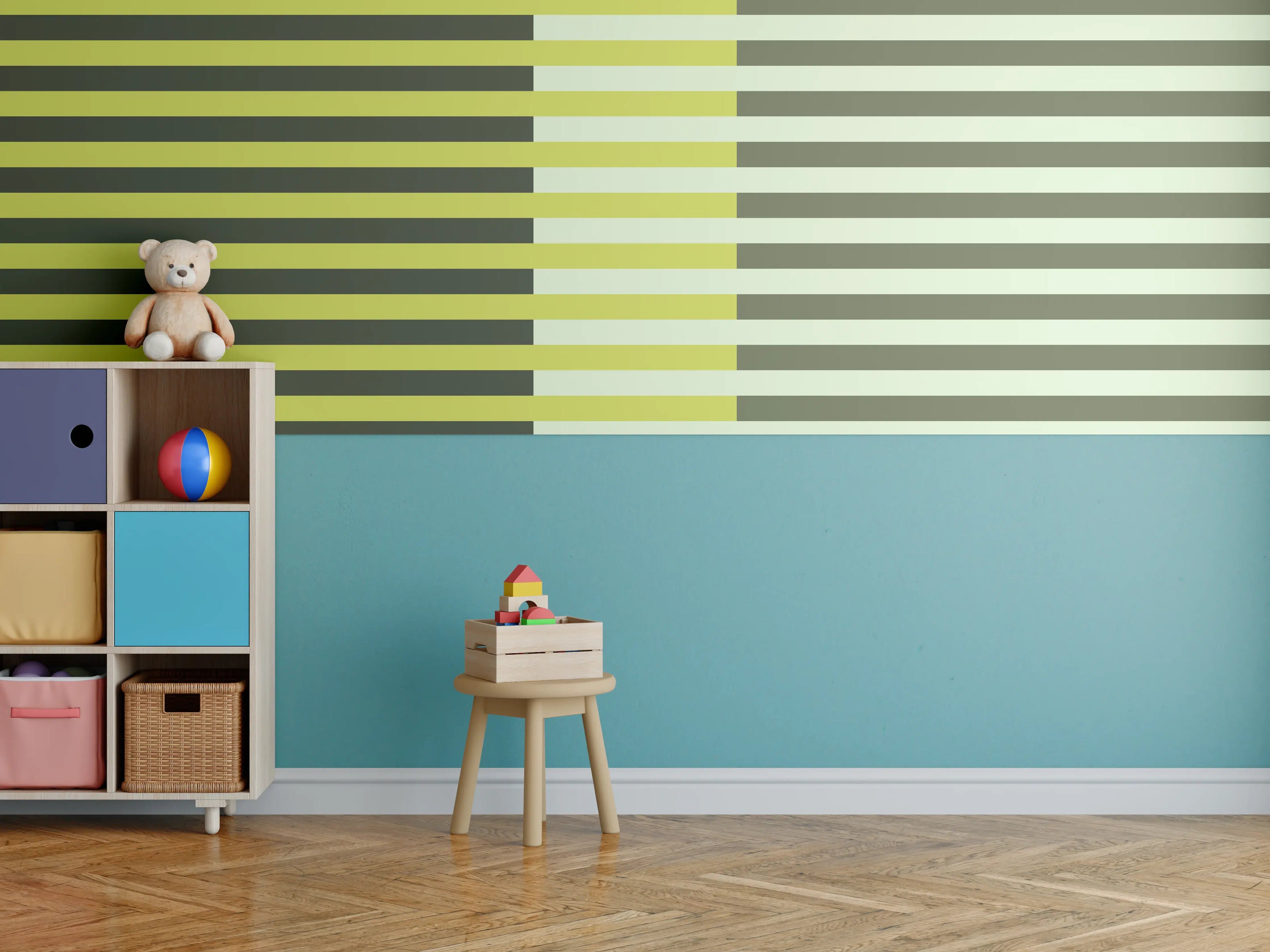 Kinderzimmer Wandgestaltung - The Greens - Multy Stripes - Olive