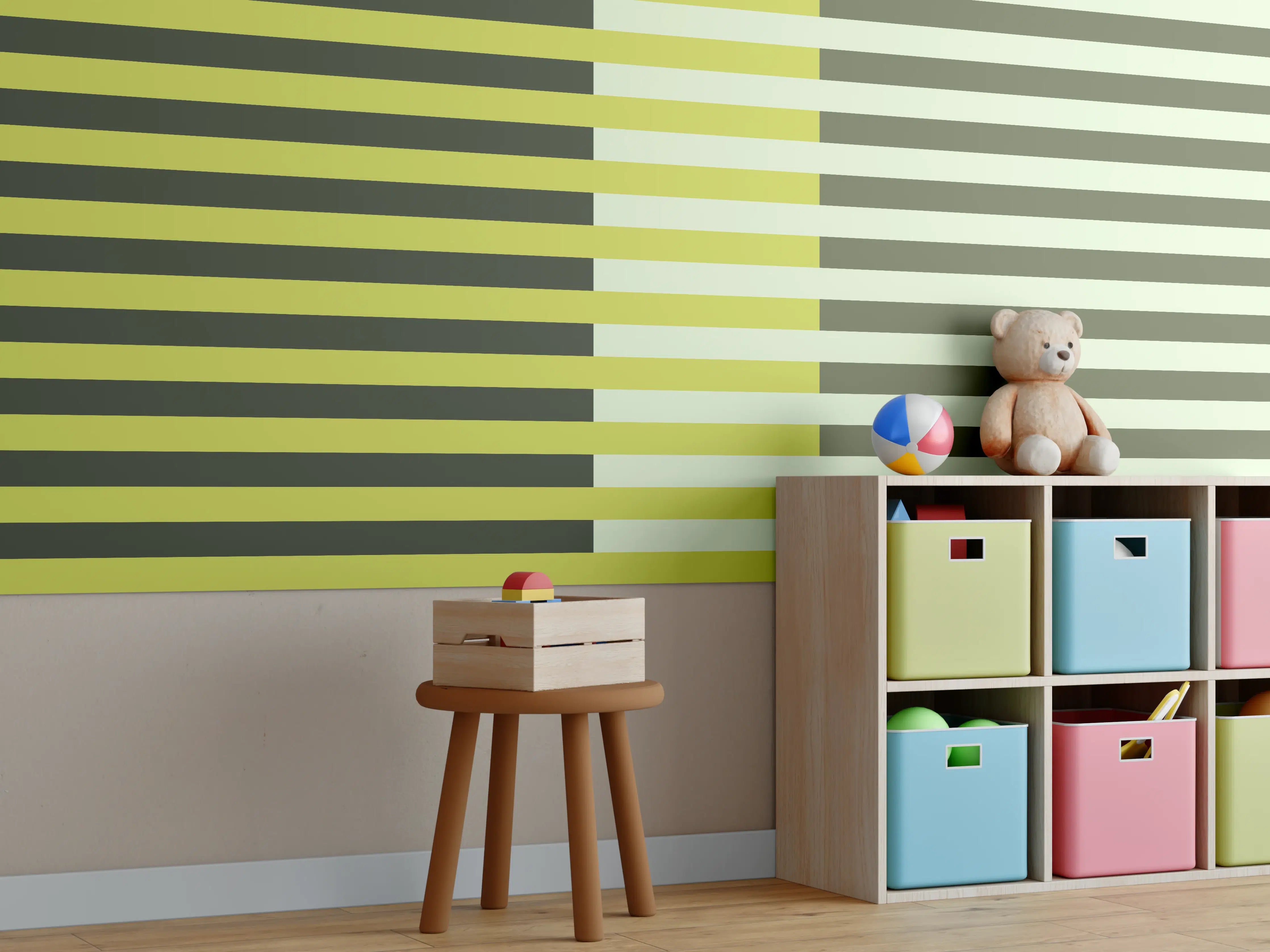 Kinderzimmer Wandgestaltung - The Greens - Multy Stripes - Olive