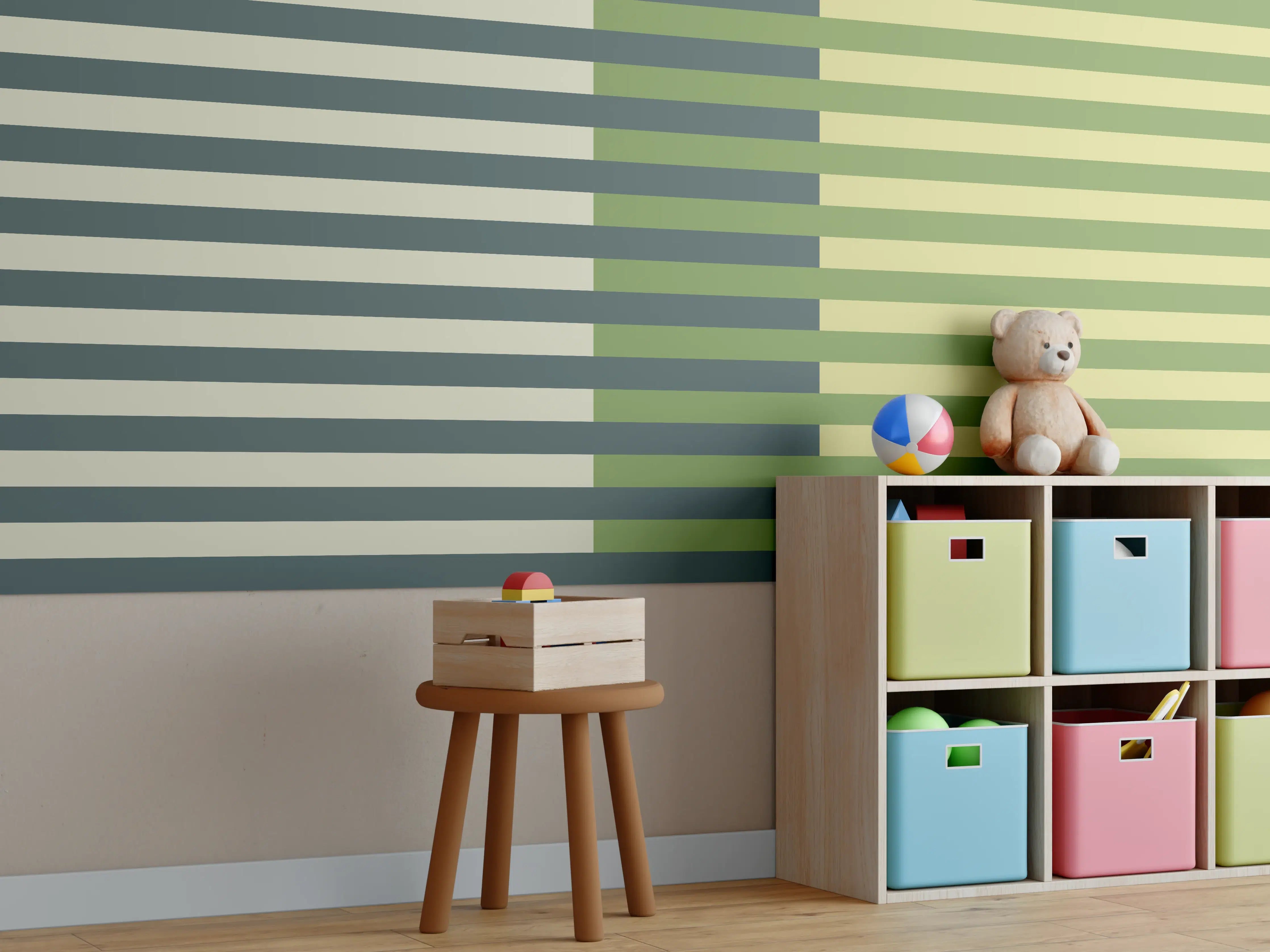 Kinderzimmer Wandgestaltung - The Greens - Multy Stripes - Pistachio