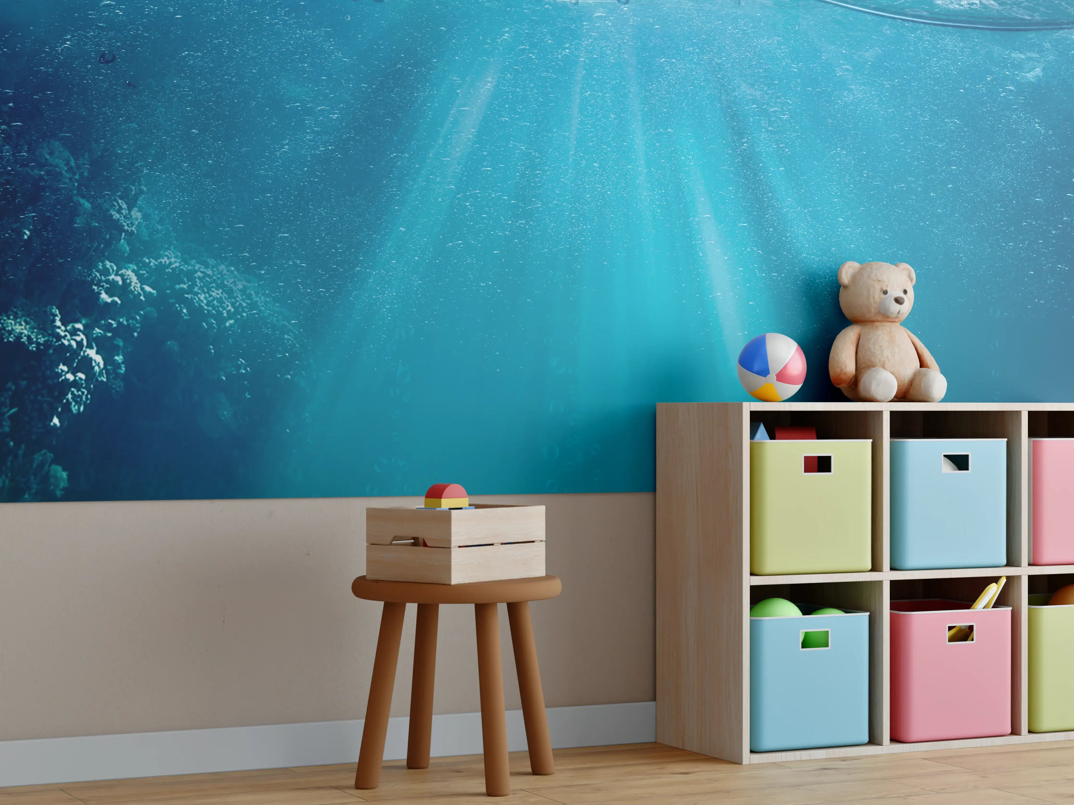 Kinderzimmer Wandgestaltung - Tiefsee mit Sonnenstrahlen
