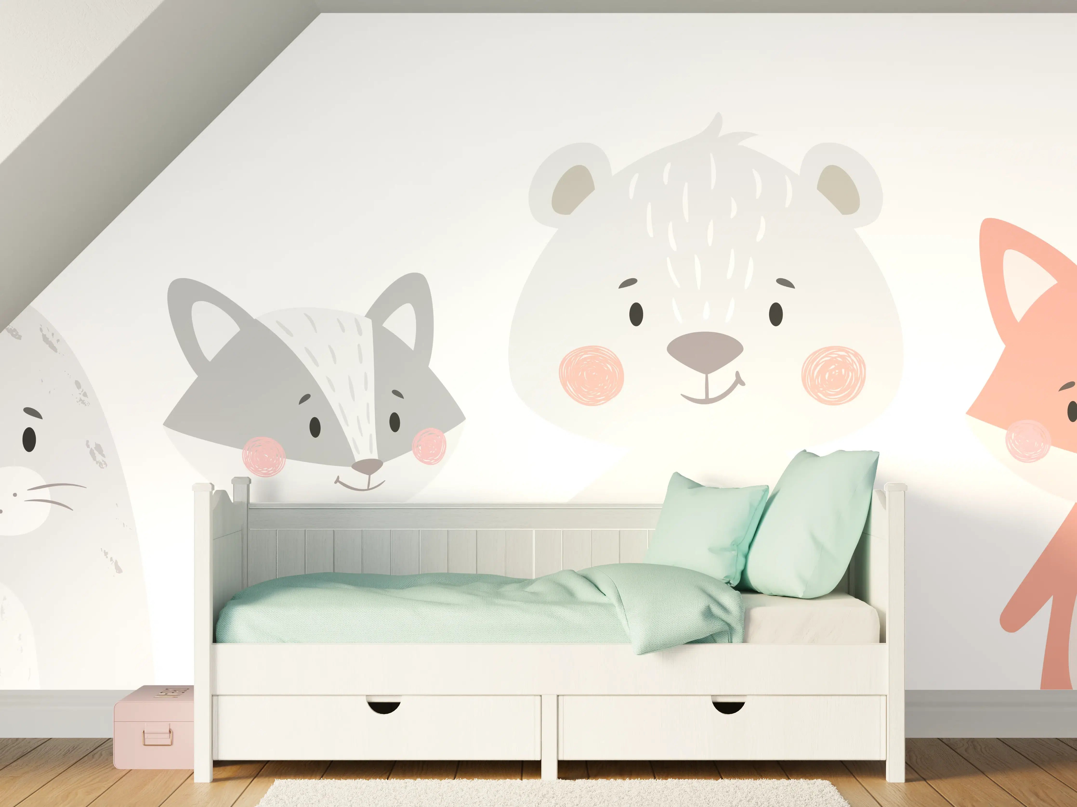 Kinderzimmer Wandgestaltung - Tierfreunde Pastell Illustration