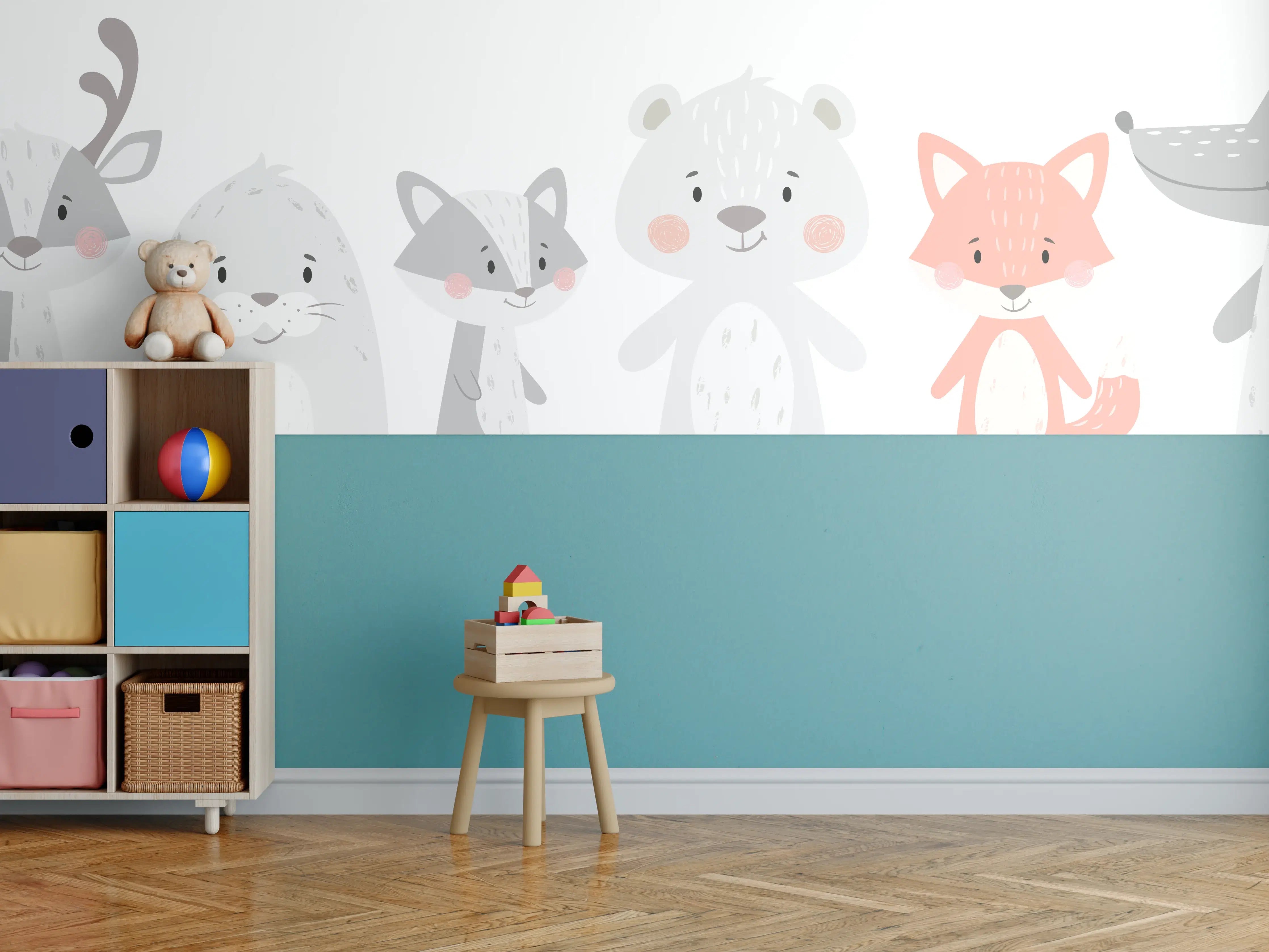 Kinderzimmer Wandgestaltung - Tierfreunde Pastell Illustration