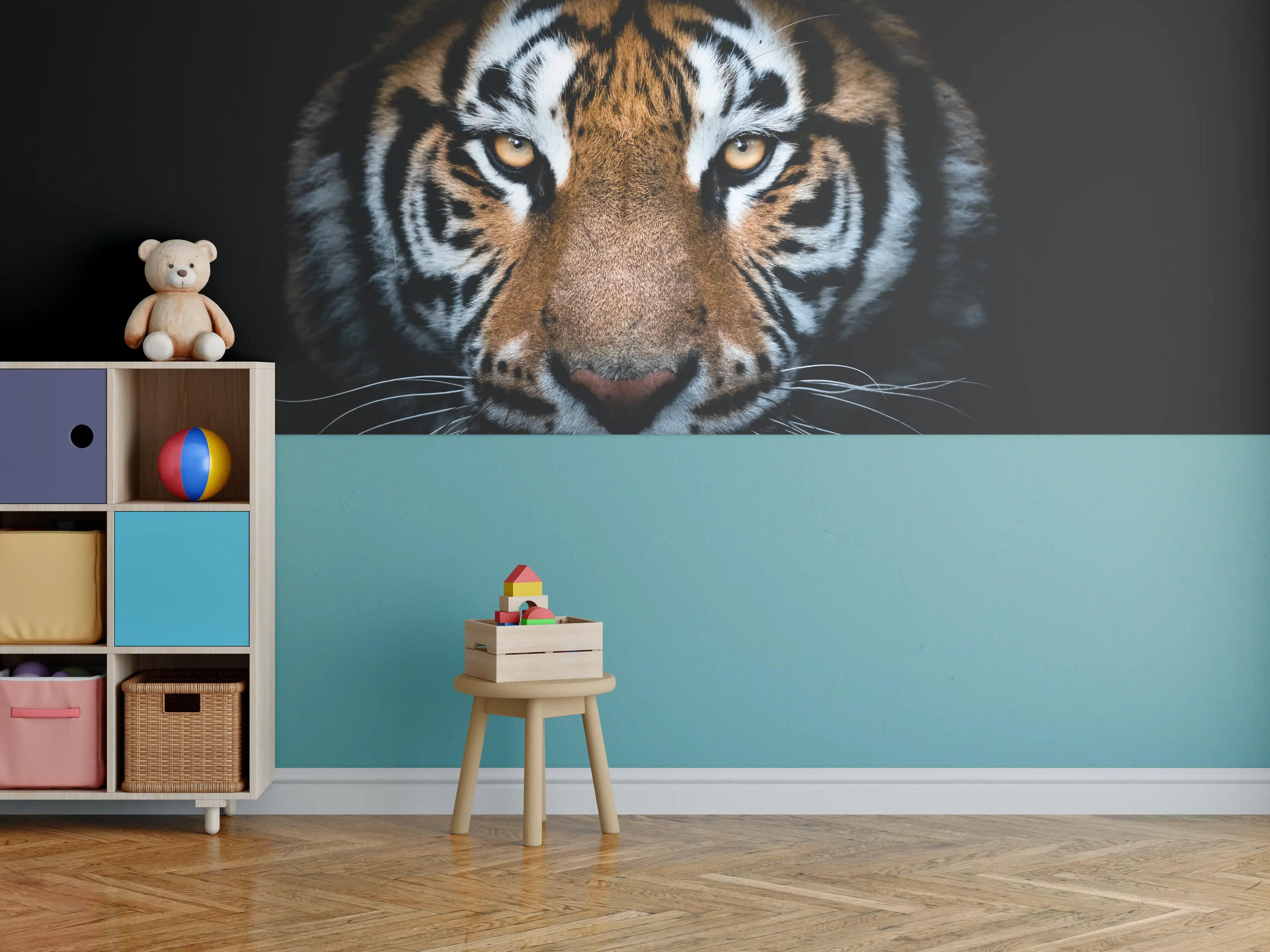 Kinderzimmer Wandgestaltung - Tiger-Portrait Schwarzer Hintergrund