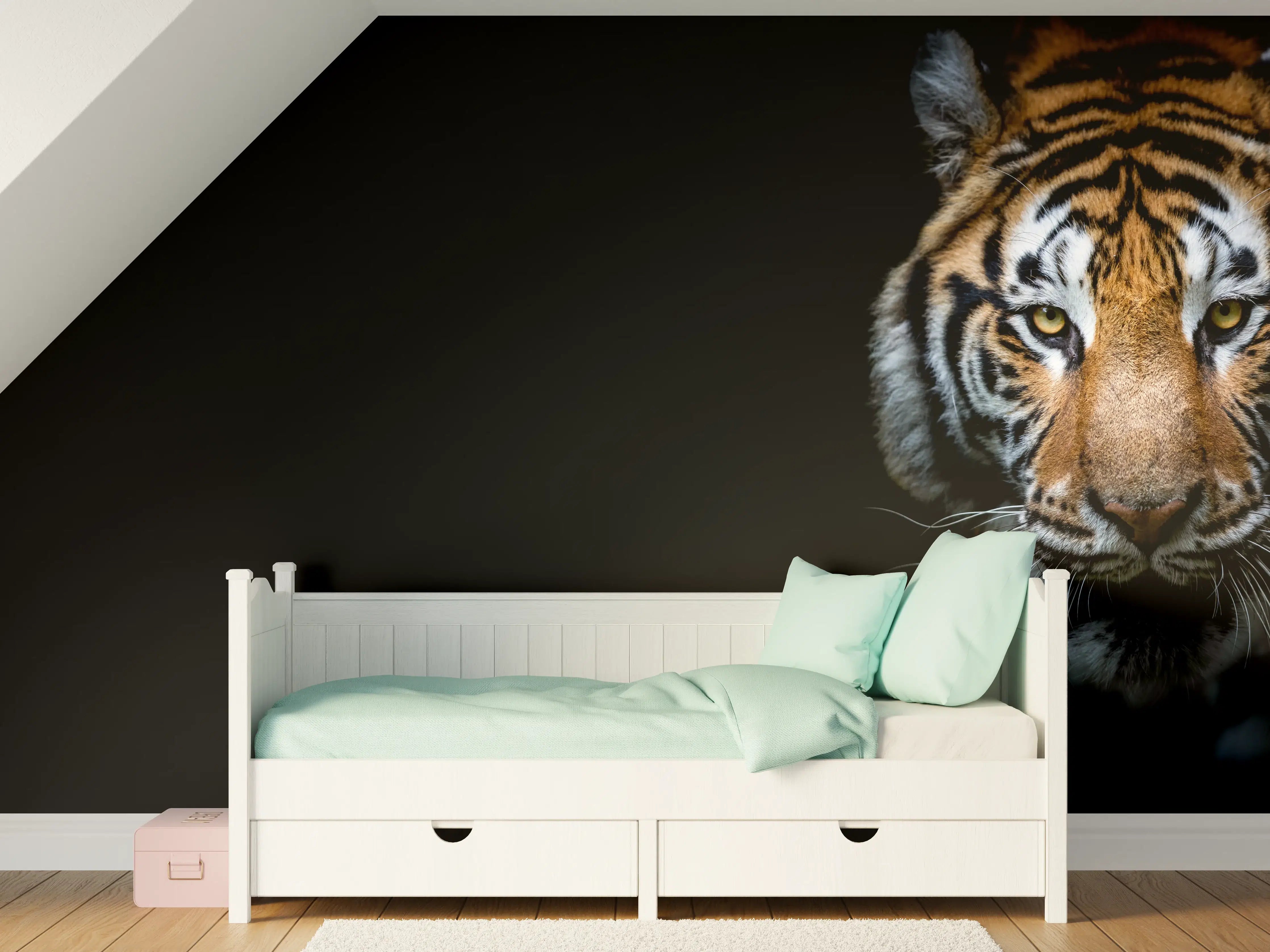Kinderzimmer Wandgestaltung - Tiger auf schwarzem Hintergrund