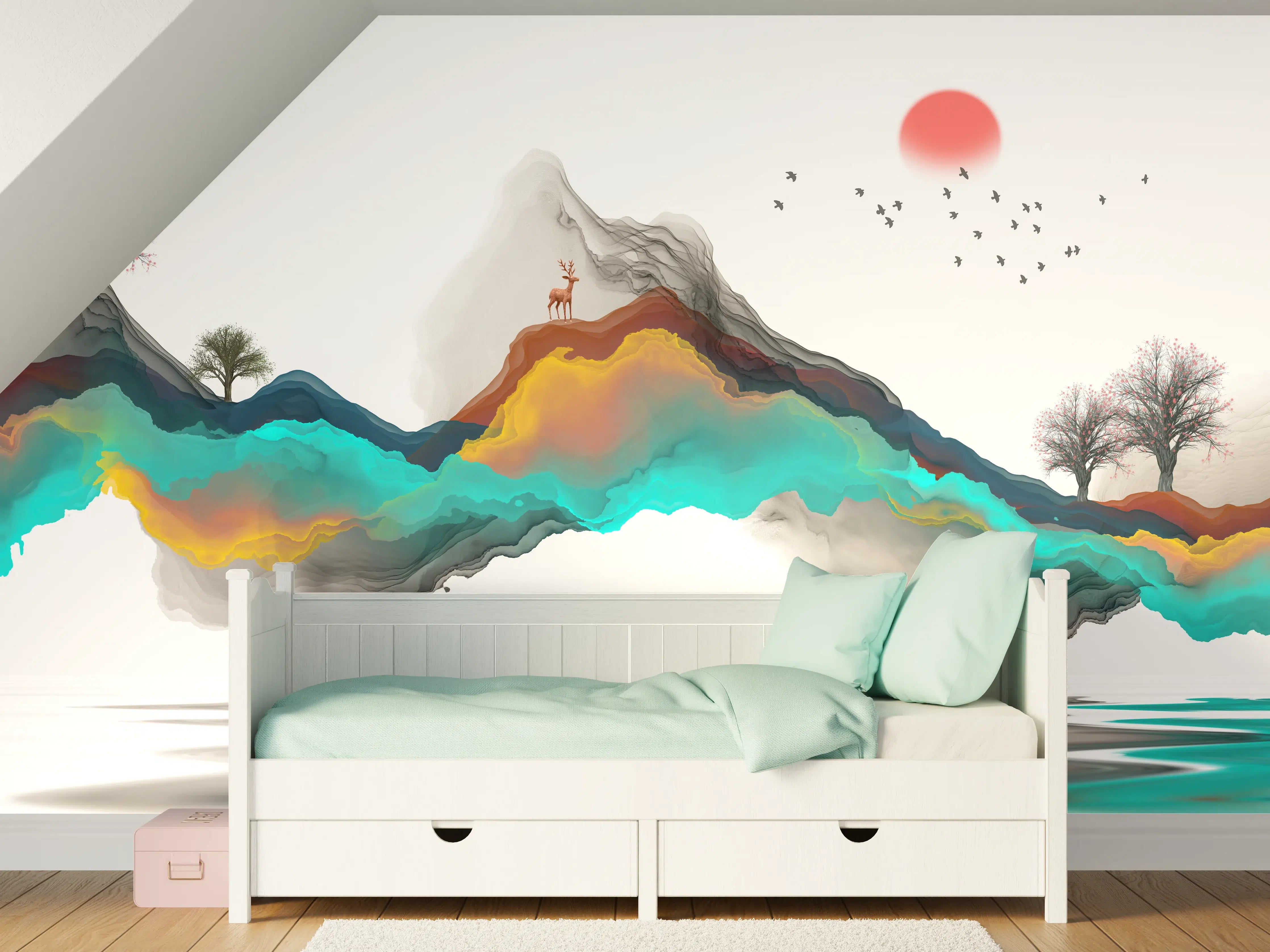 Kinderzimmer Wandgestaltung - Tinte Linie Dekoration Landschaft