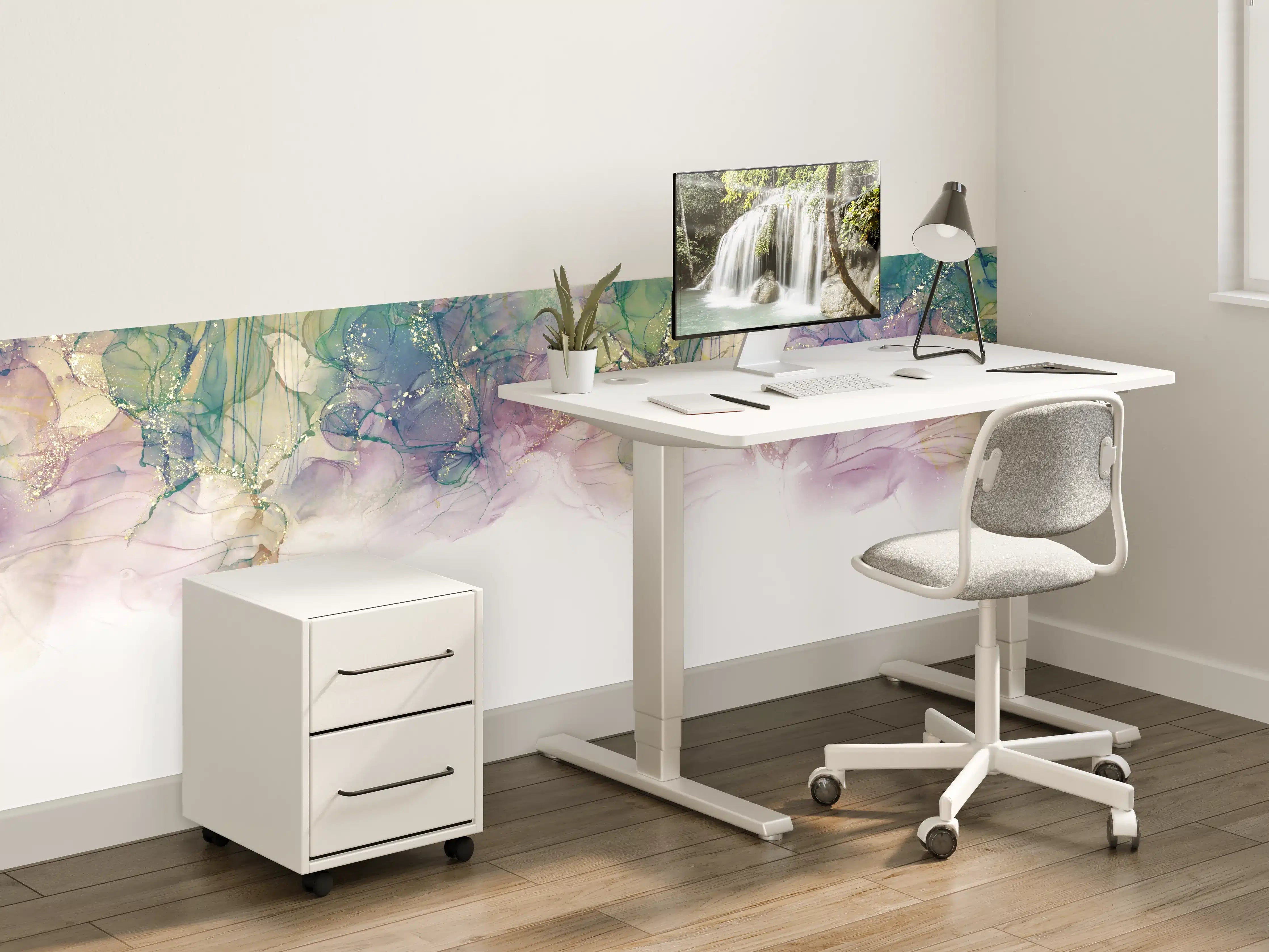 Kinderzimmer Wandgestaltung - Tinte mit Goldelementen - Weißer Übergang