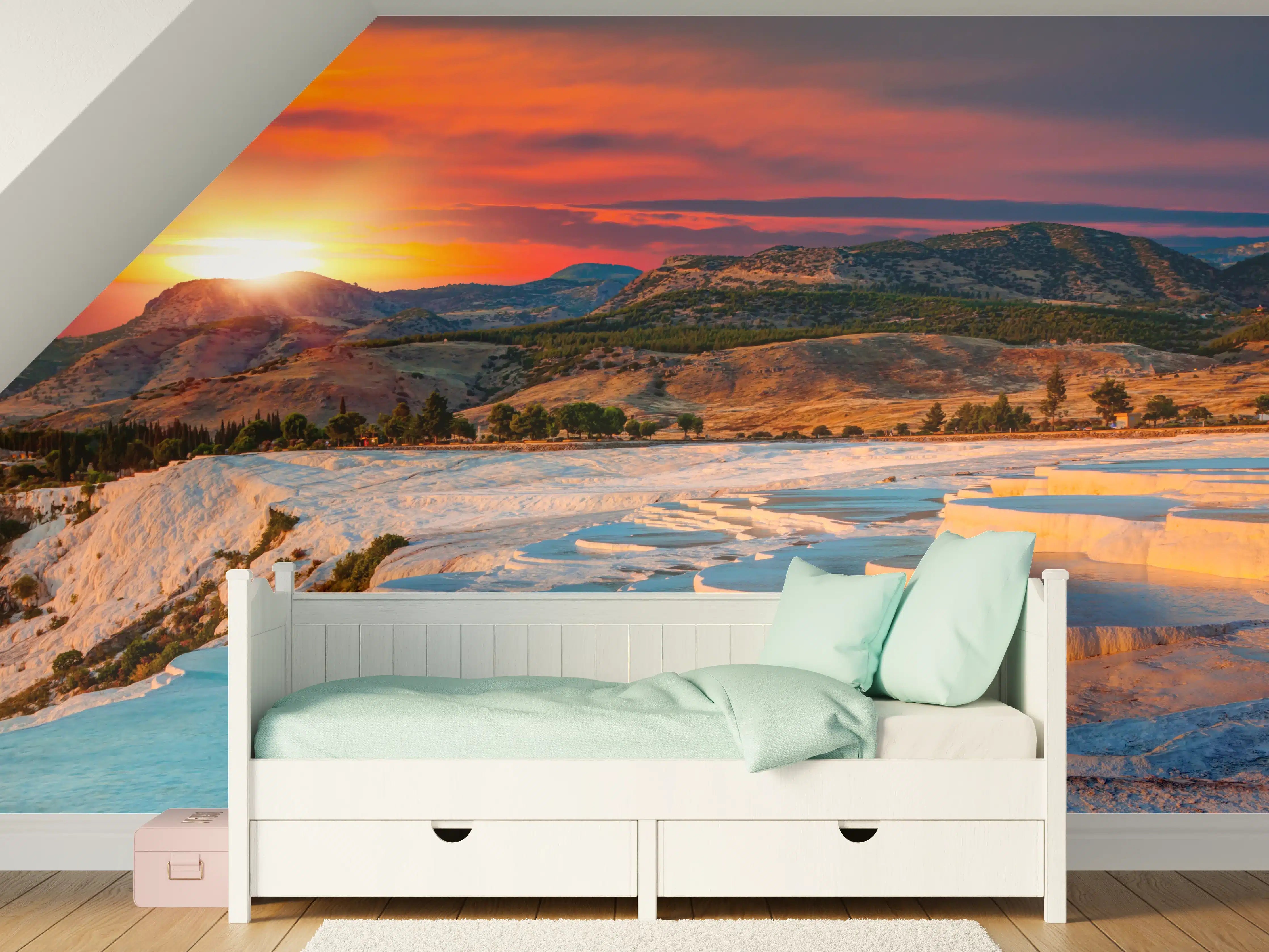 Kinderzimmer Wandgestaltung - Travertinbecken in Pamukkale am Abend