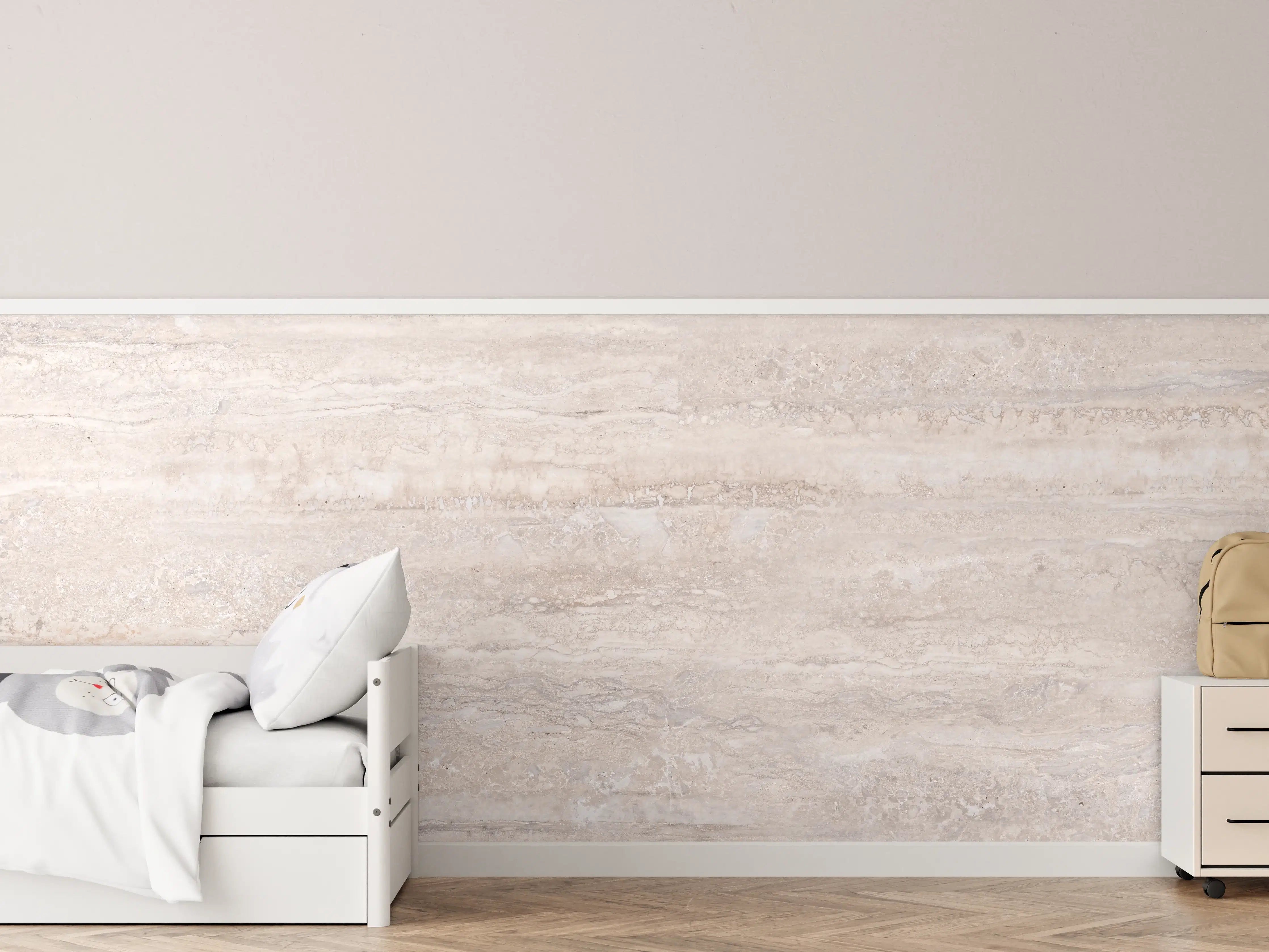 Kinderzimmer Wandgestaltung - Travertinmarmor in hellen Brauntönen