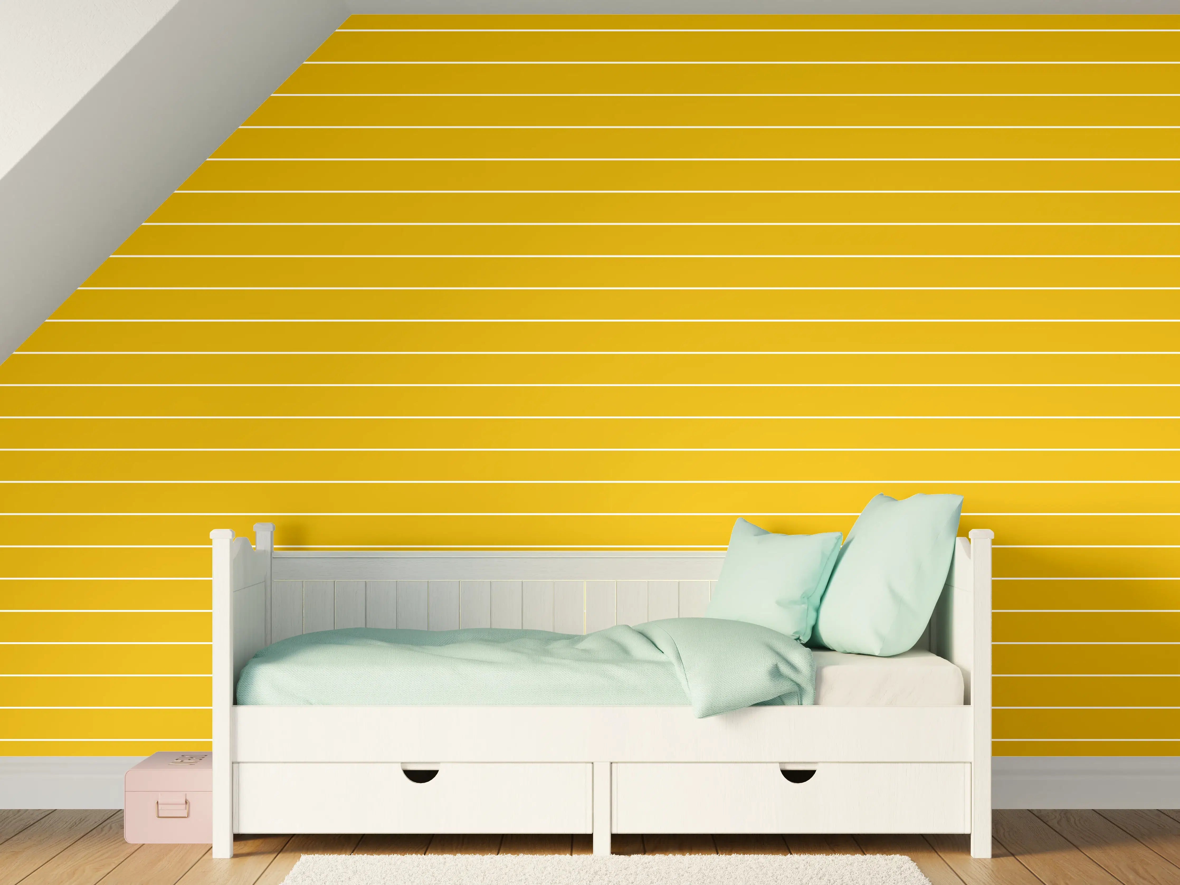 Kinderzimmer Wandgestaltung - Trendige Senffarbe mit geraden Linien