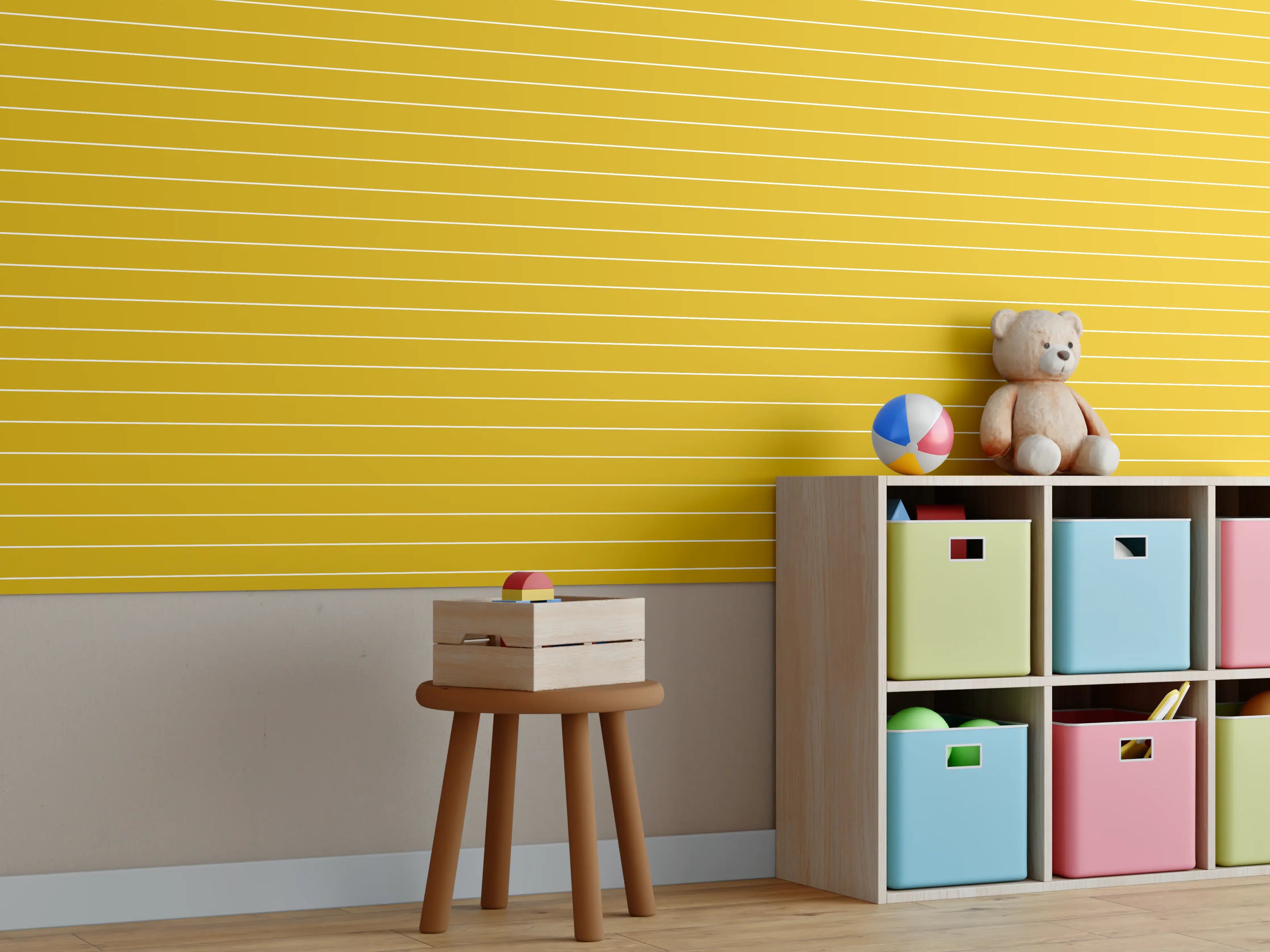 Kinderzimmer Wandgestaltung - Trendige Senffarbe mit geraden Linien