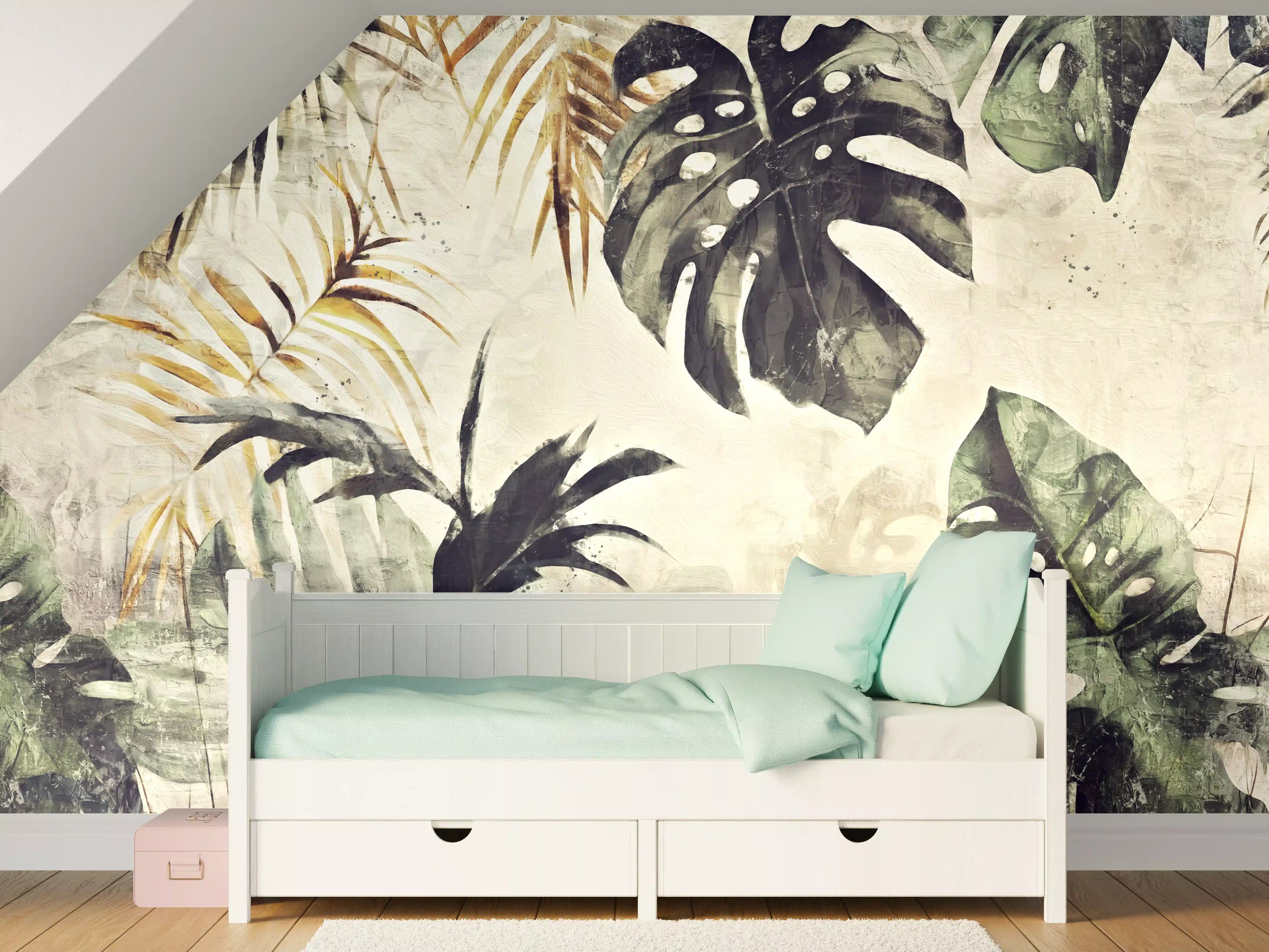 Kinderzimmer Wandgestaltung - Tropenfarben: Grau & Weiß