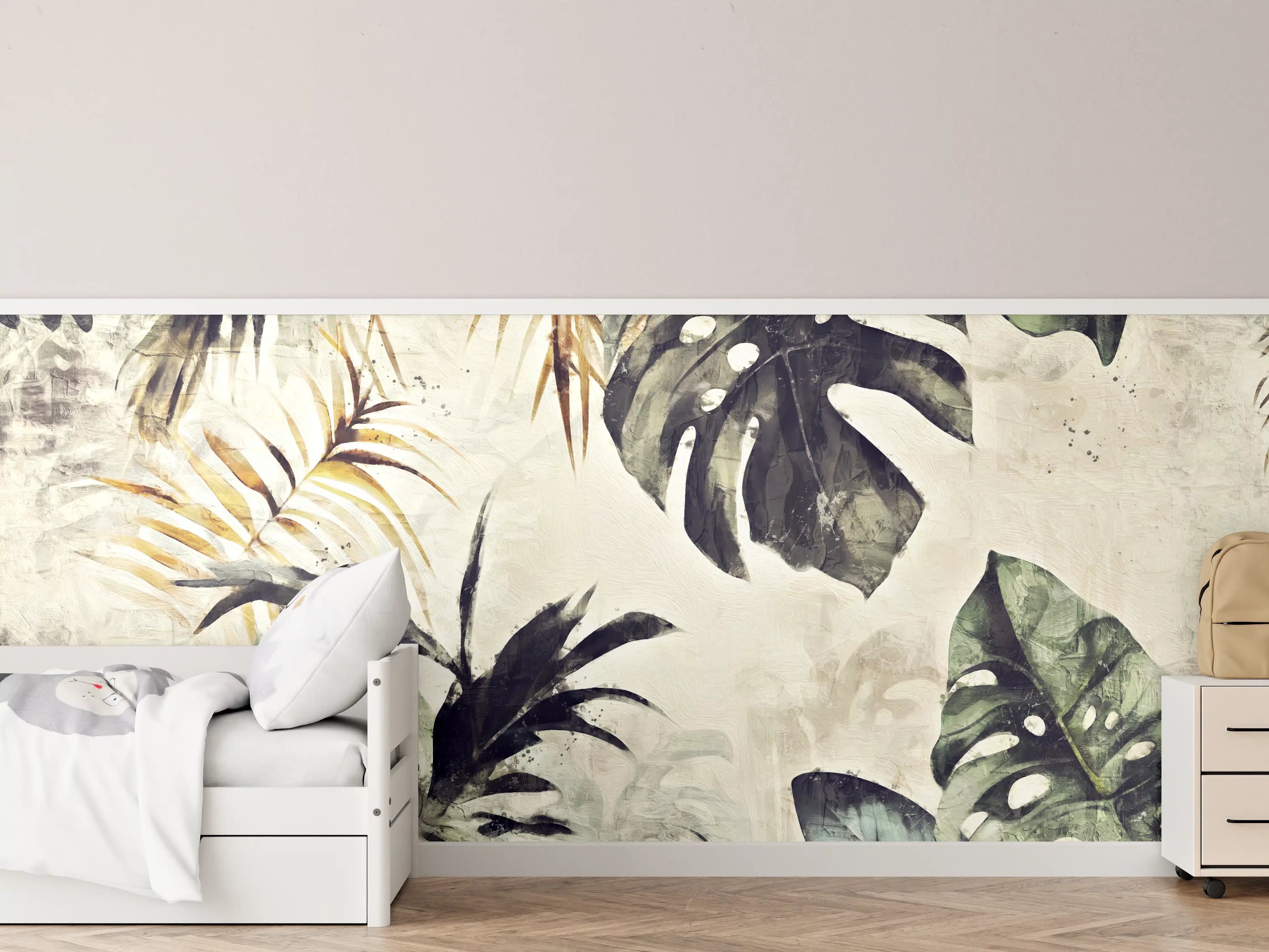 Kinderzimmer Wandgestaltung - Tropenfarben: Grau & Weiß