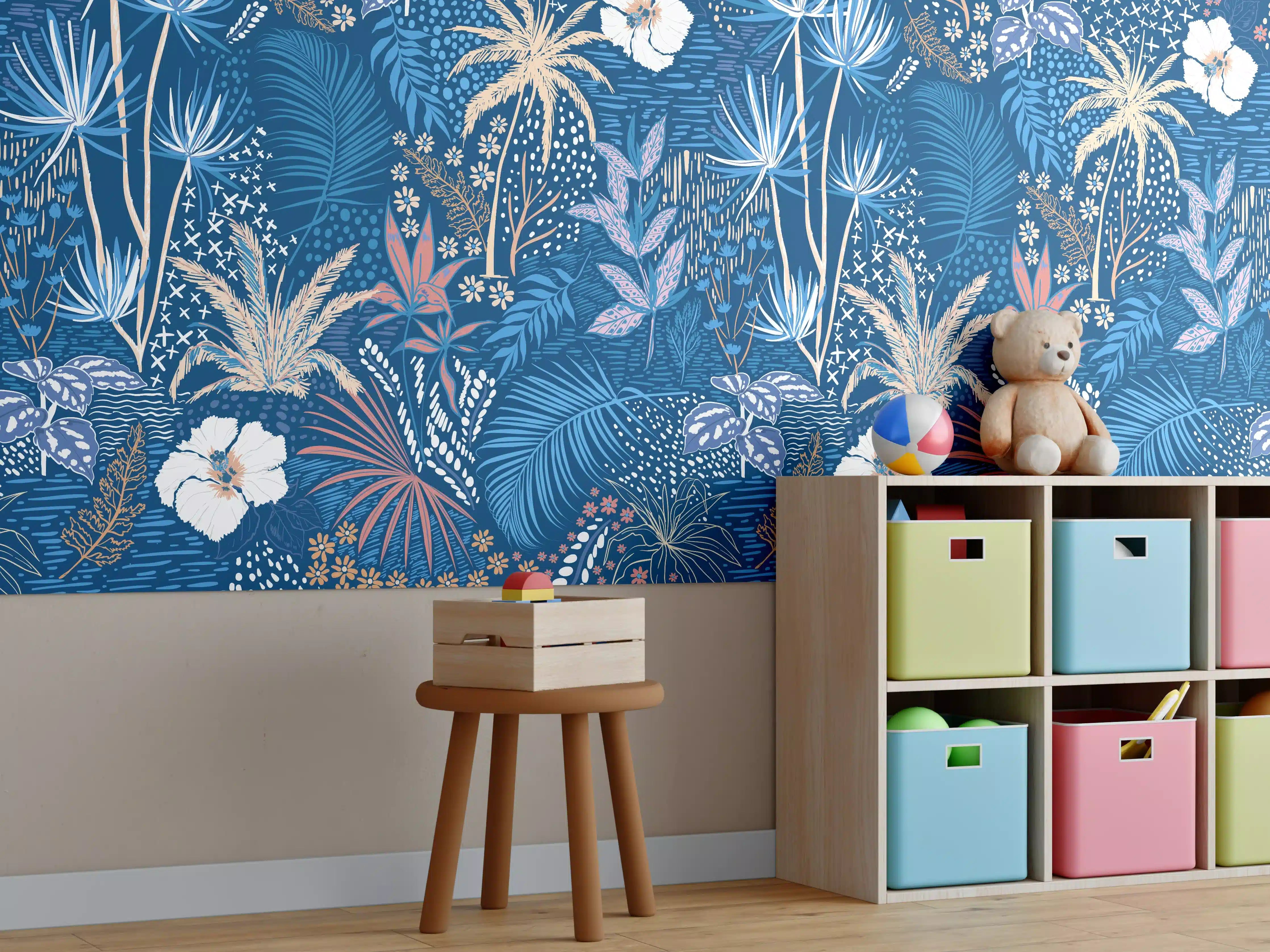 Kinderzimmer Wandgestaltung - Tropische Azurblätter