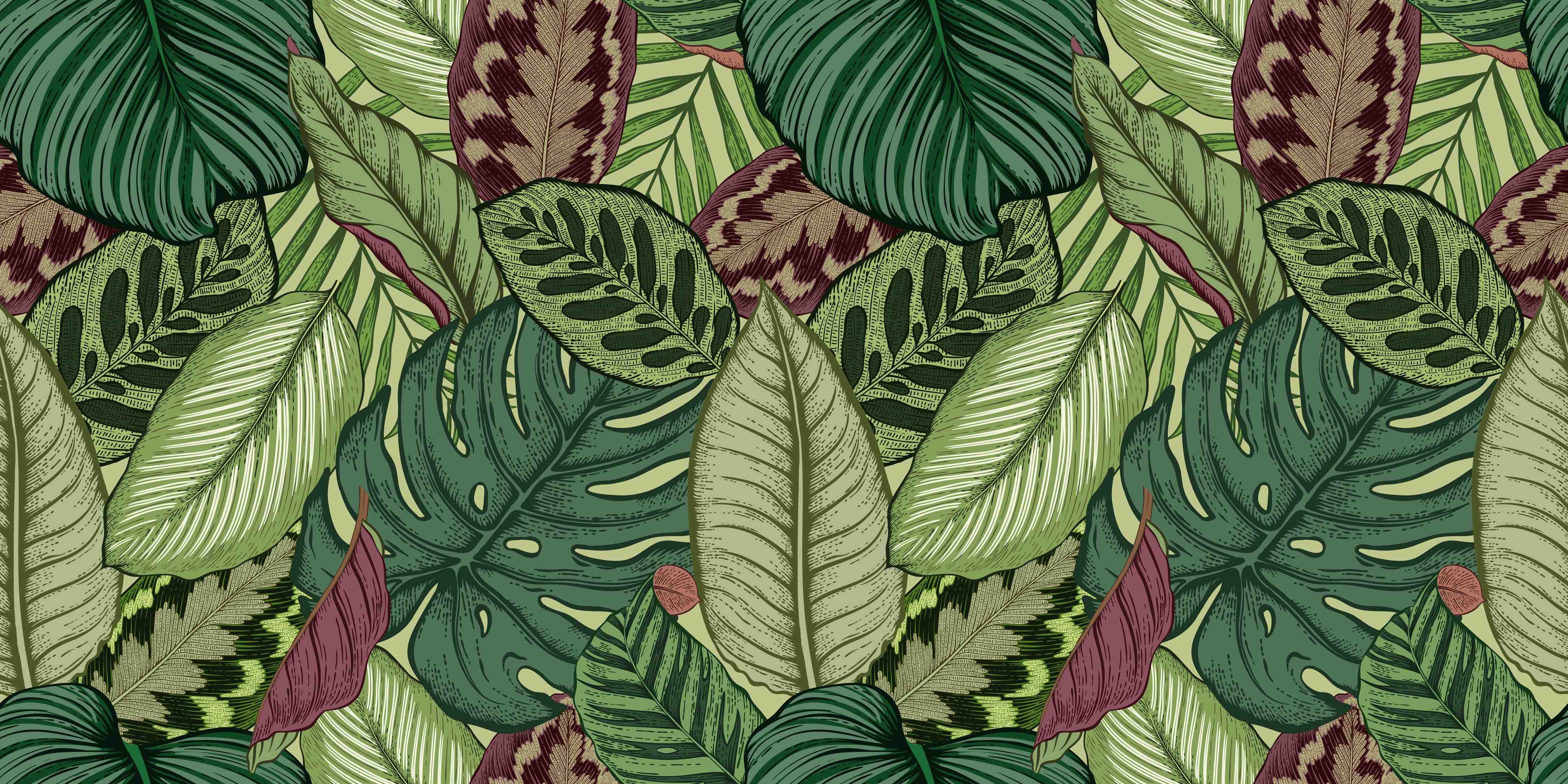 Kinderzimmer Wandgestaltung-Tropische Blätter Grün-Beige