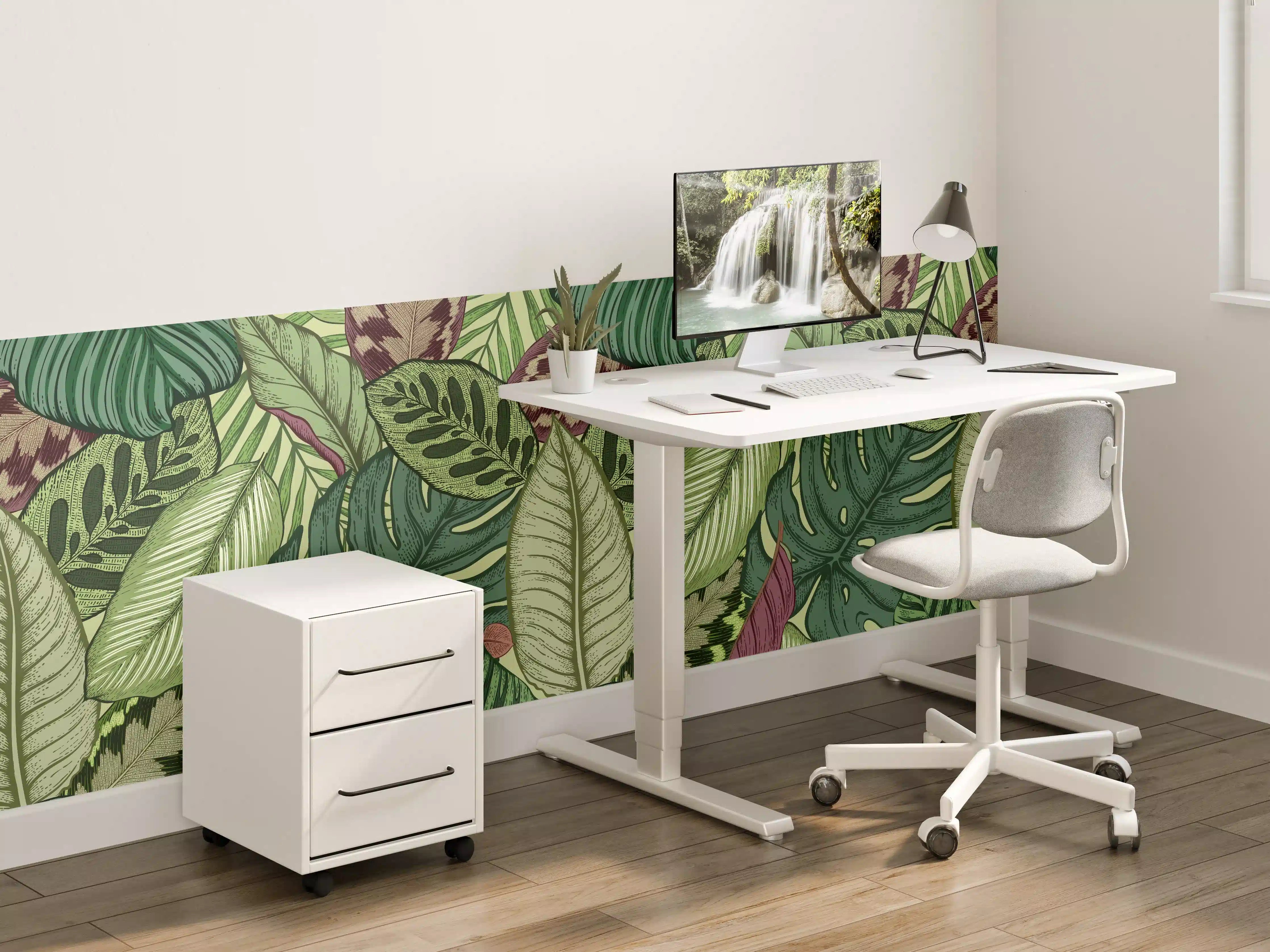 Kinderzimmer Wandgestaltung - Tropische Blätter Grün-Beige