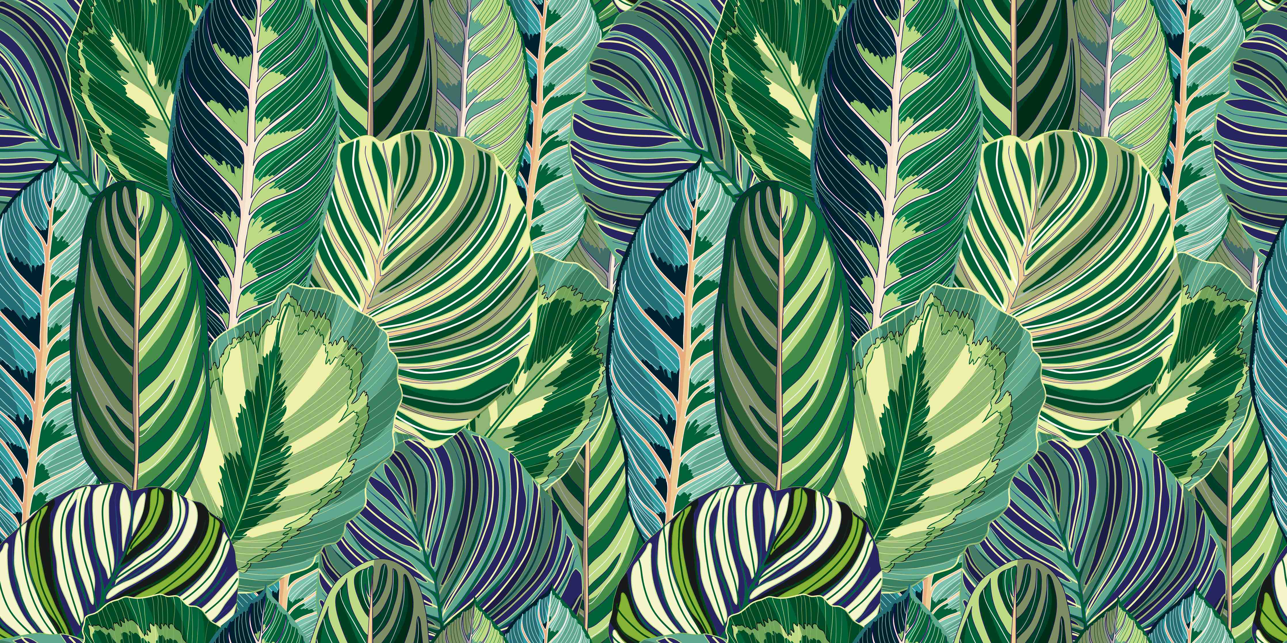 Kinderzimmer Wandgestaltung-Tropische Blätter Grün-Türkis-Lila