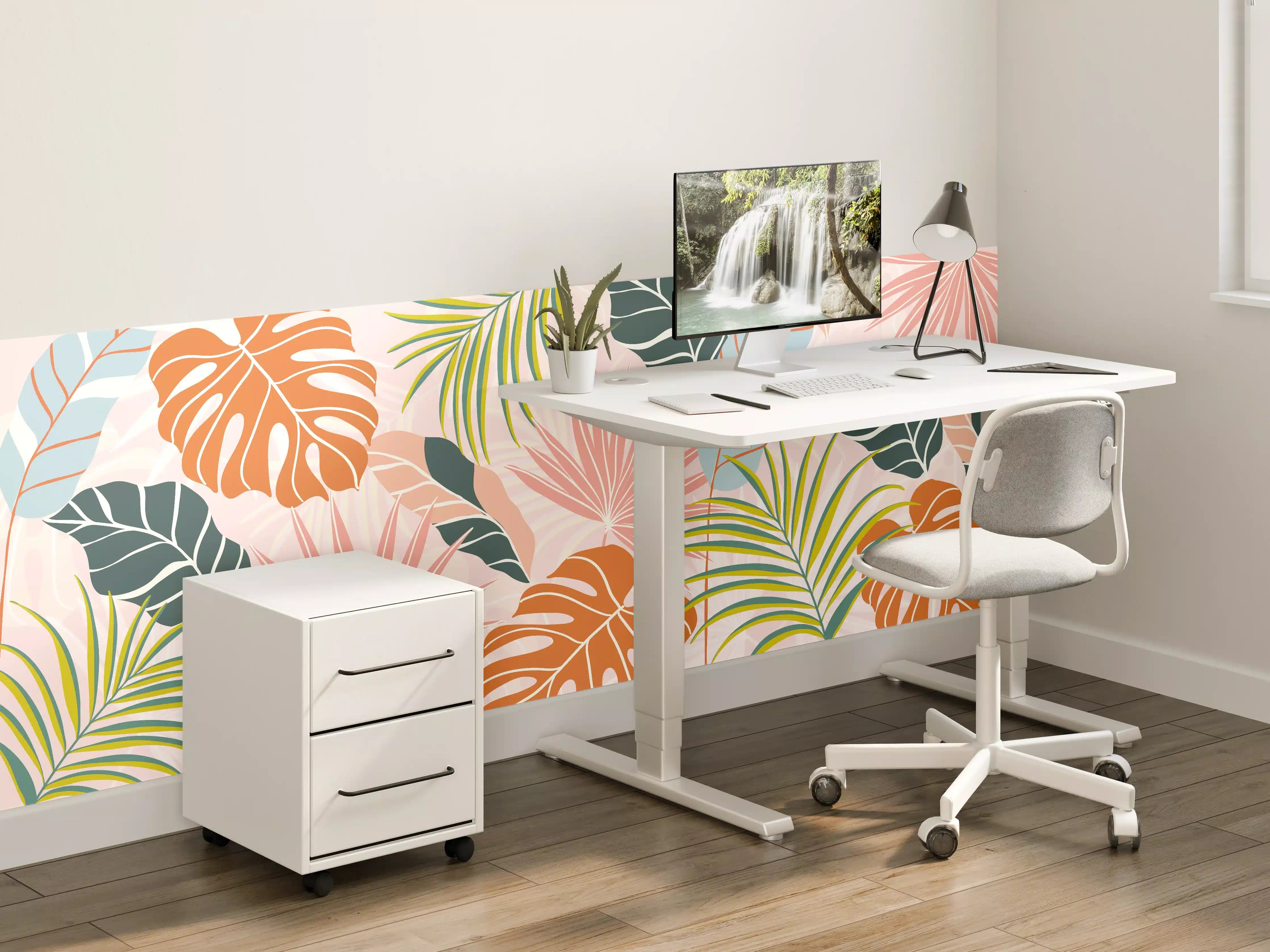 Kinderzimmer Wandgestaltung - Tropische Blättermischung in Rosa und Grün