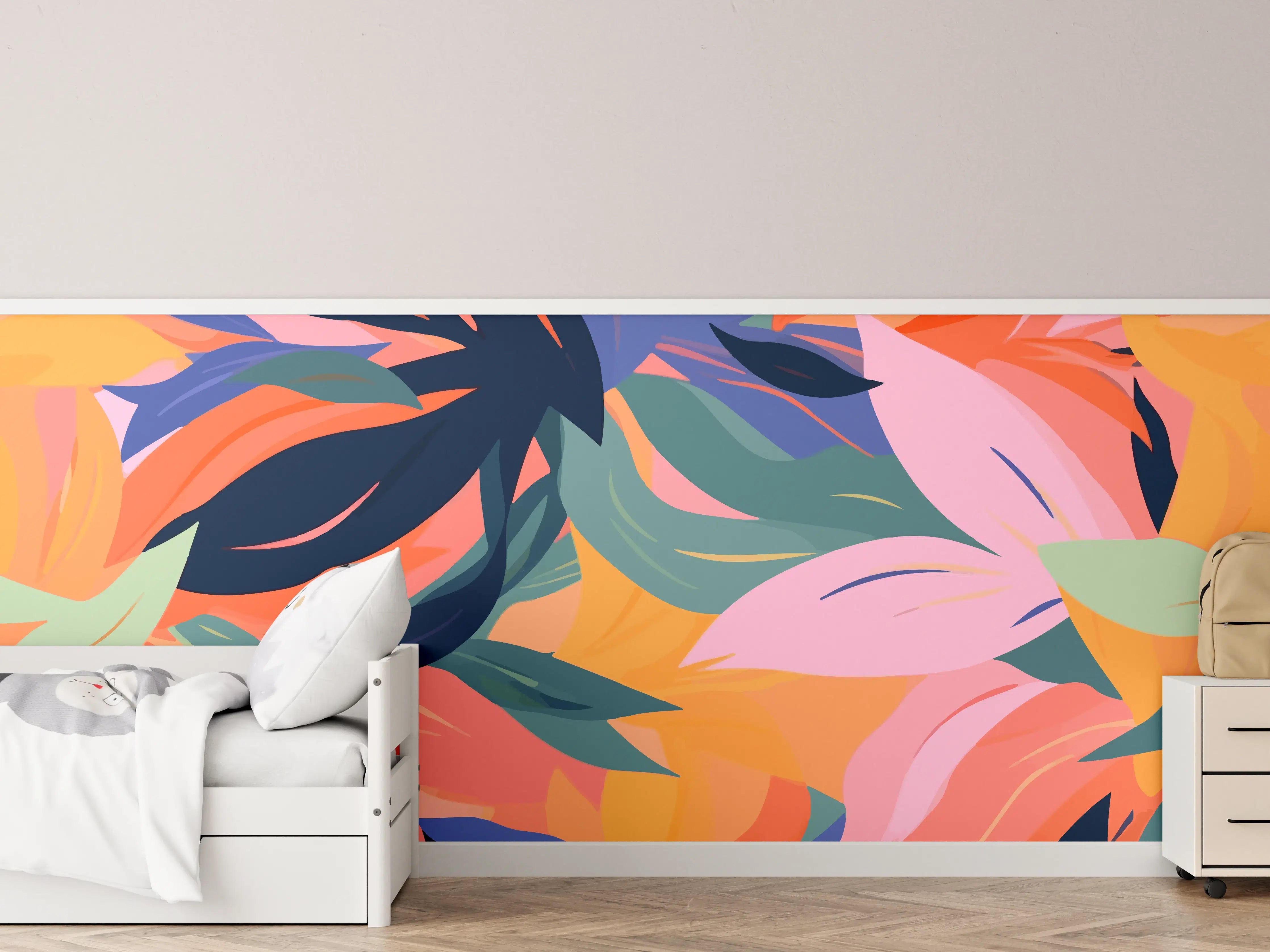 Kinderzimmer Wandgestaltung - Tropische Blütenblätter Bunt