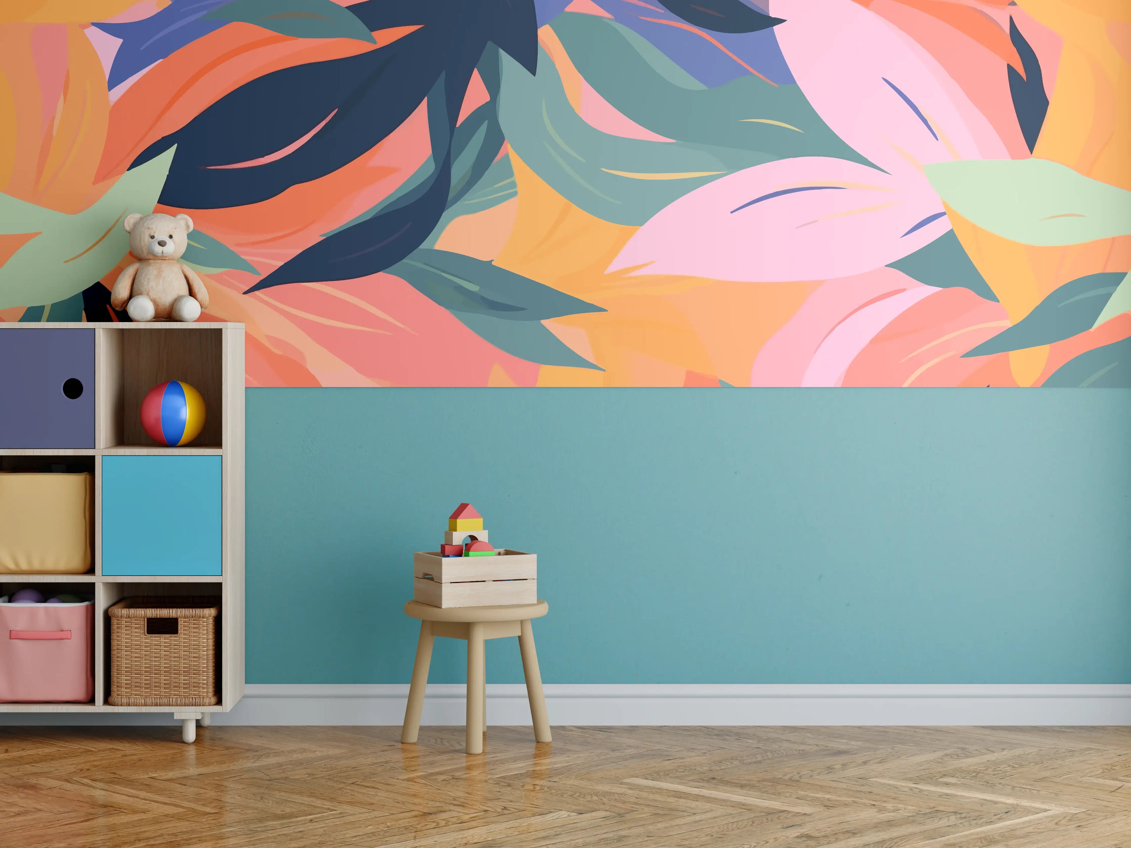 Kinderzimmer Wandgestaltung - Tropische Blütenblätter Bunt