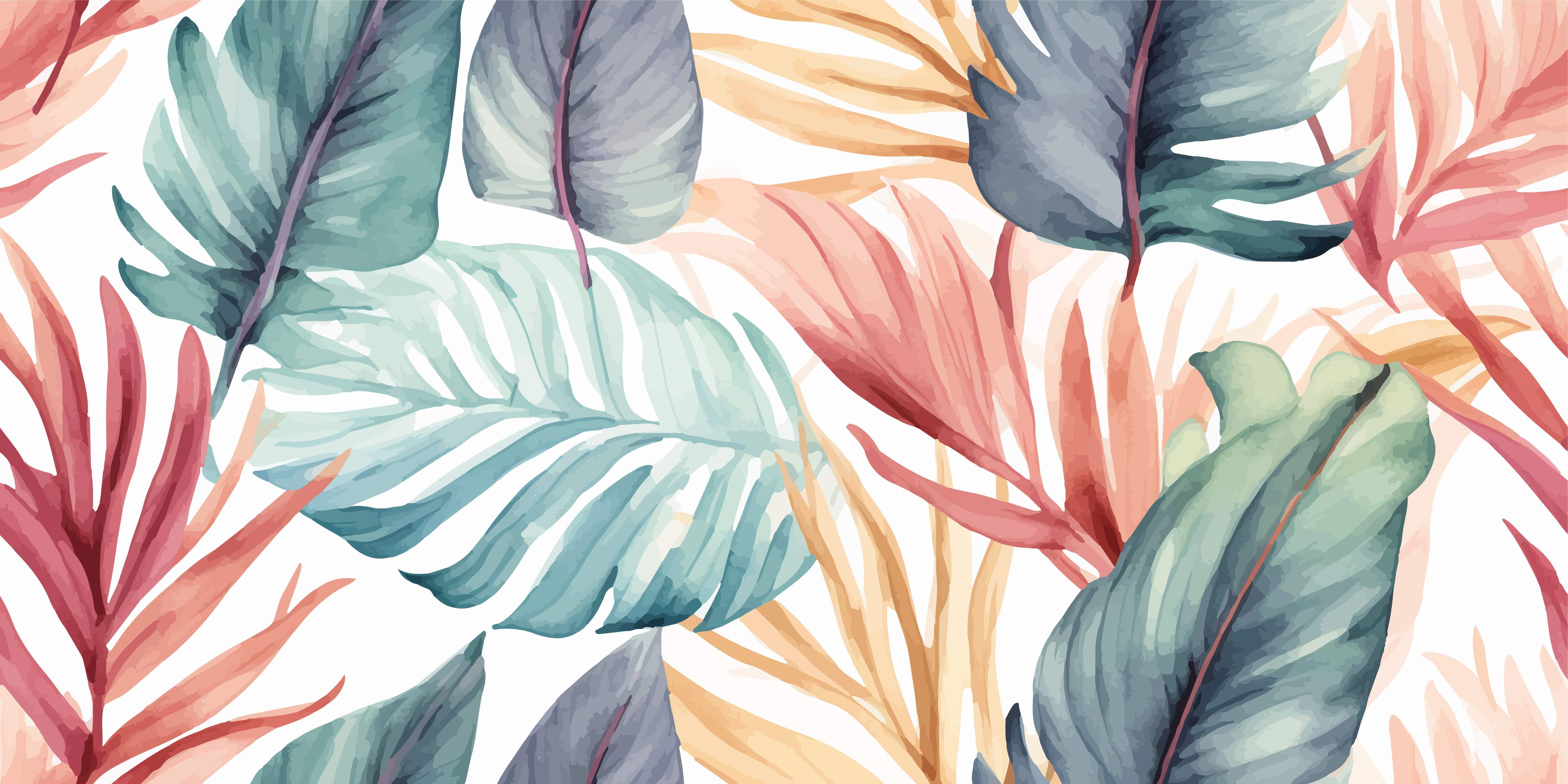 Kinderzimmer Wandgestaltung-Tropische Blumen und Blätter im Wasserfarbenstil