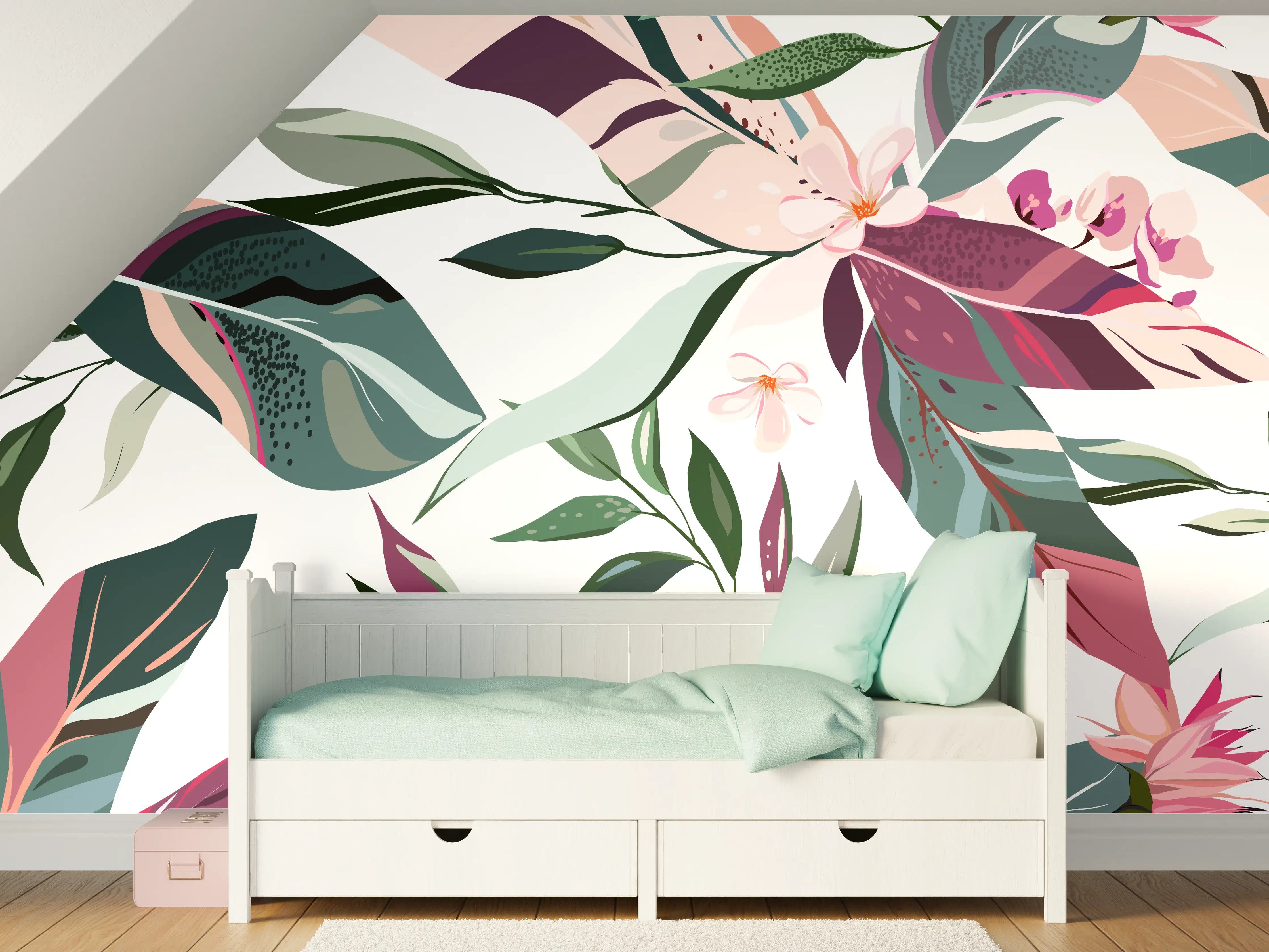 Kinderzimmer Wandgestaltung - Tropische Blumenkunst