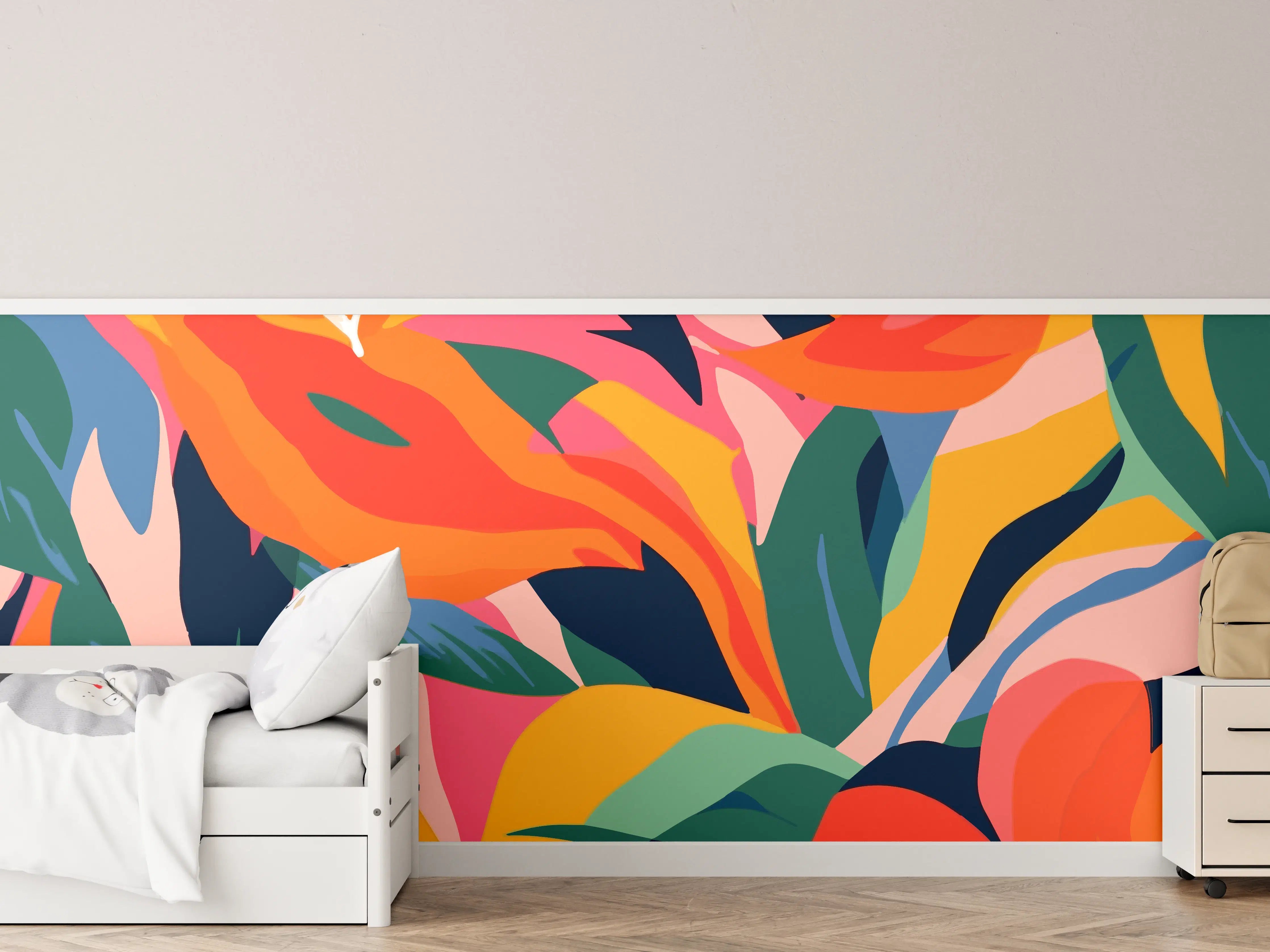 Kinderzimmer Wandgestaltung - Tropische Bunte Blumenillustration