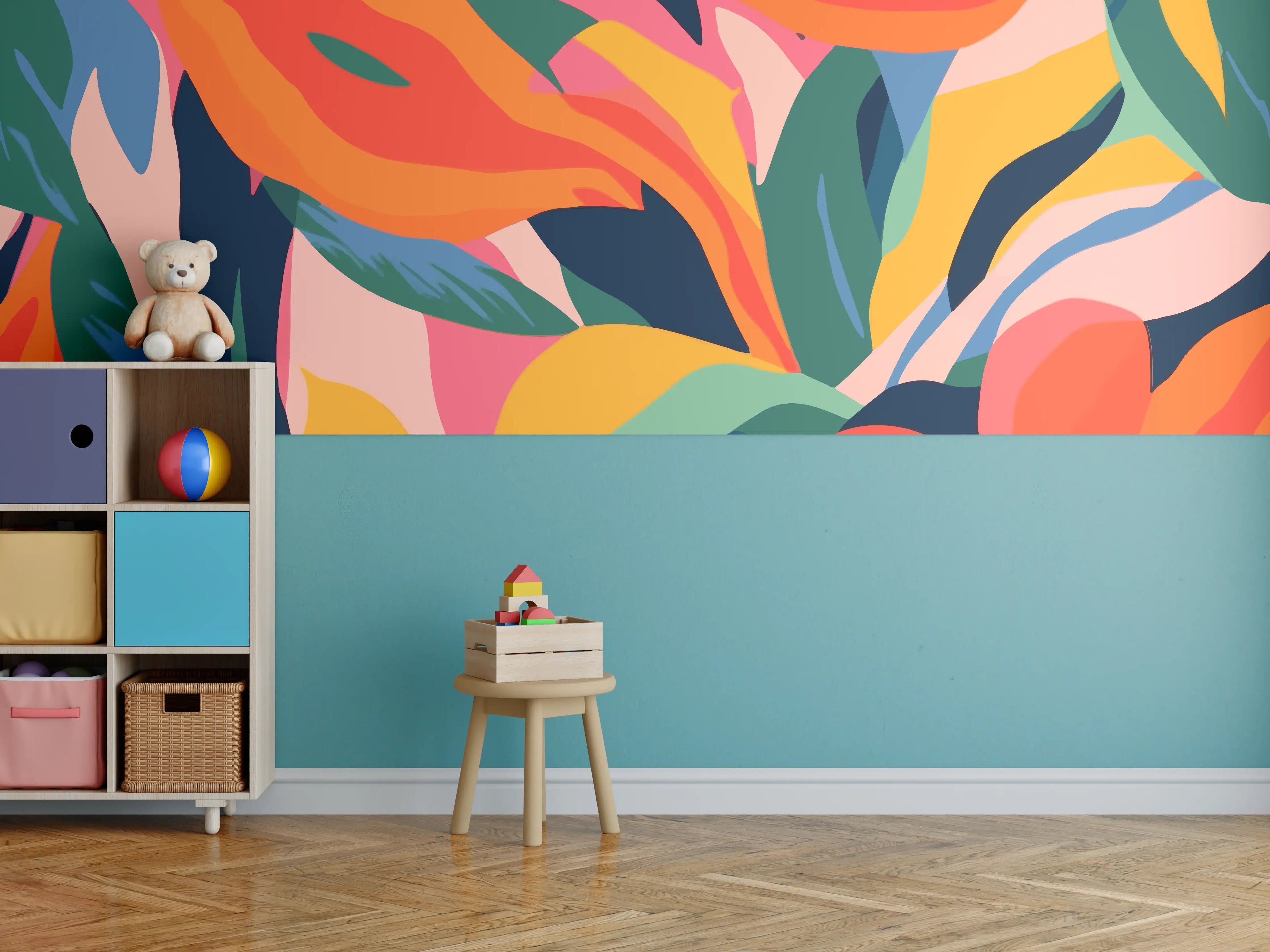 Kinderzimmer Wandgestaltung - Tropische Bunte Blumenillustration