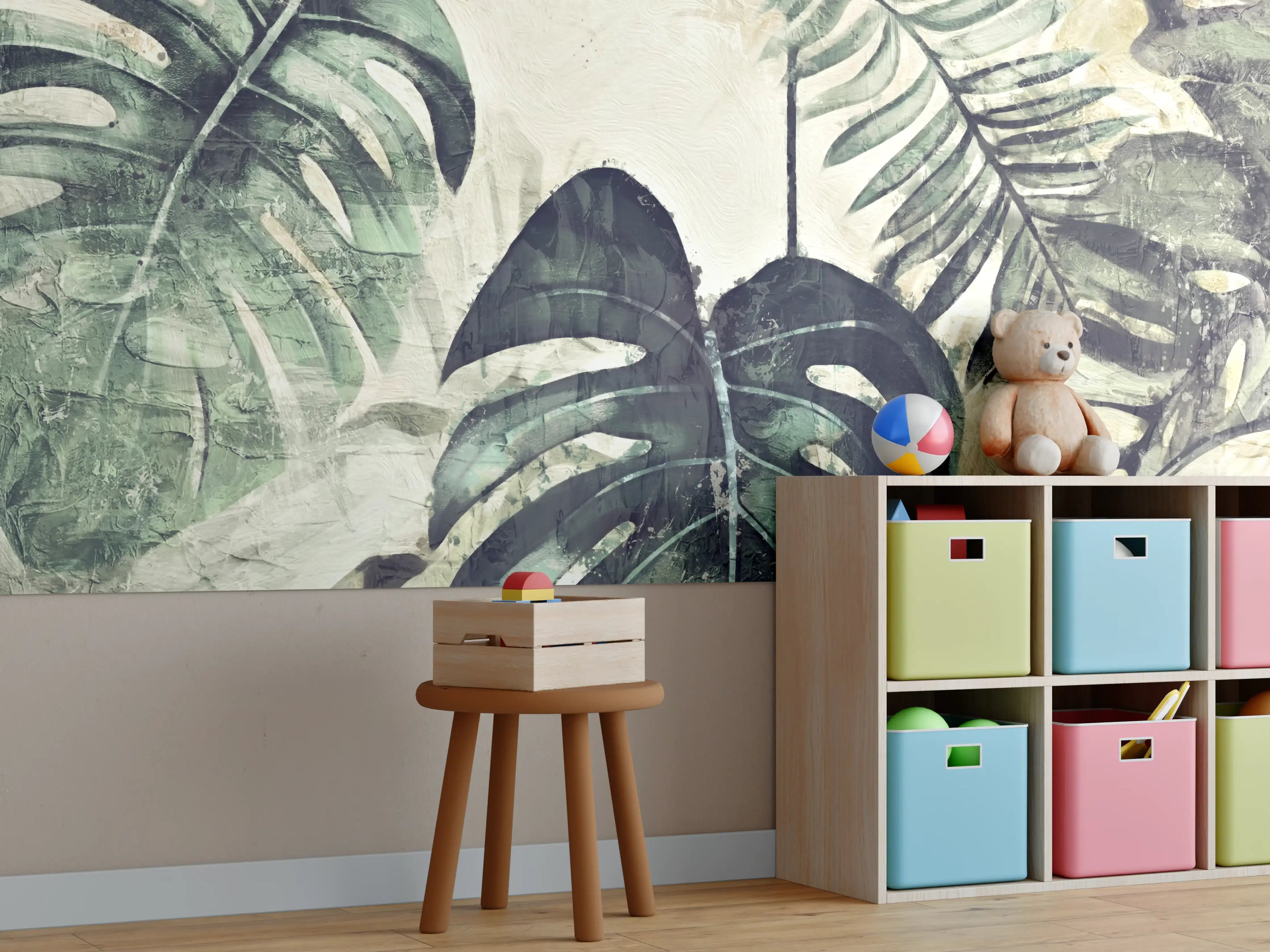 Kinderzimmer Wandgestaltung - Tropische Dschungel-Grün-Kunst