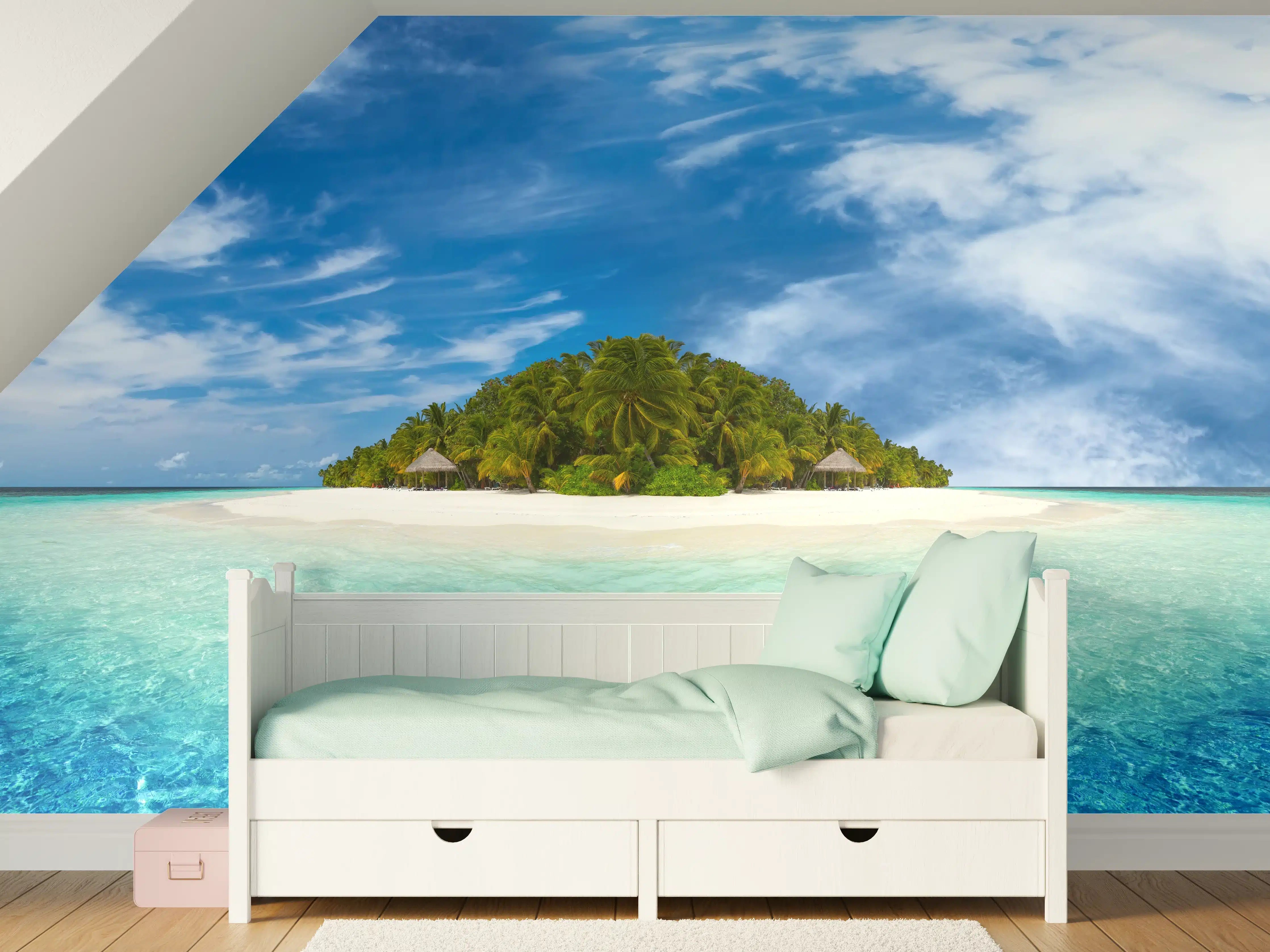 Kinderzimmer Wandgestaltung - Tropische Insel mit Kokospalmen
