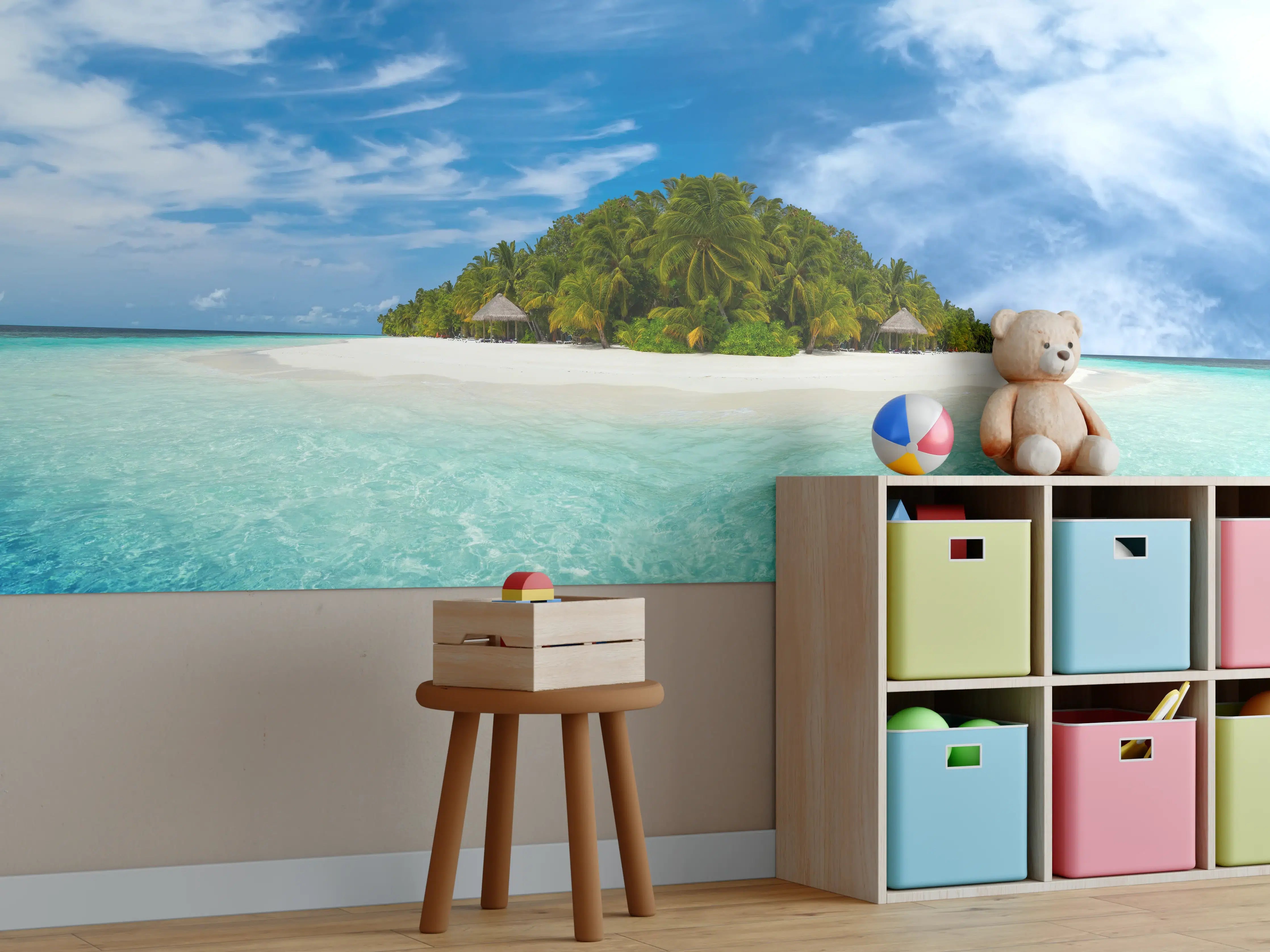 Kinderzimmer Wandgestaltung - Tropische Insel mit Kokospalmen