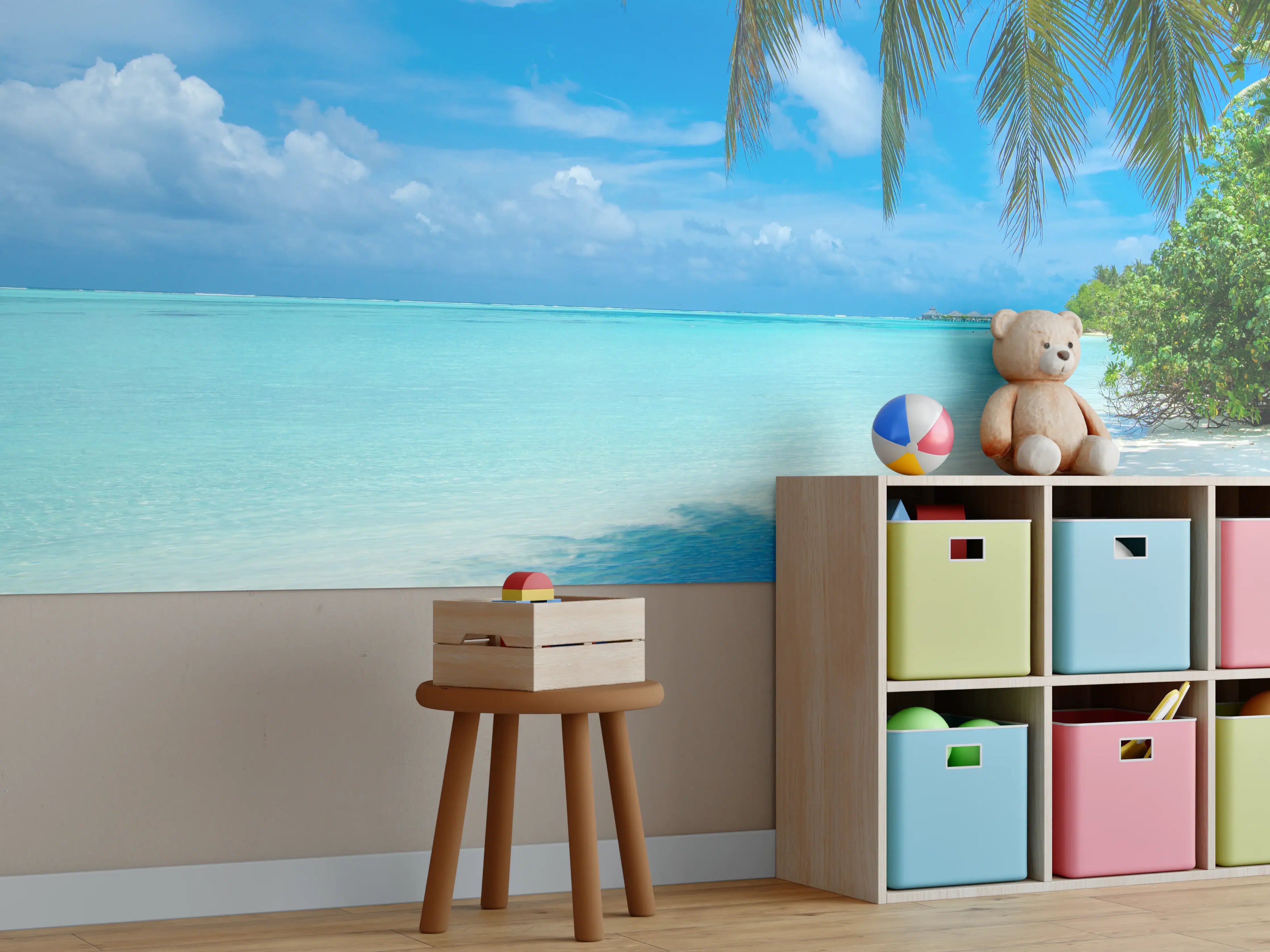 Kinderzimmer Wandgestaltung - Tropische Malediveninsel mit weißem Sandstrand