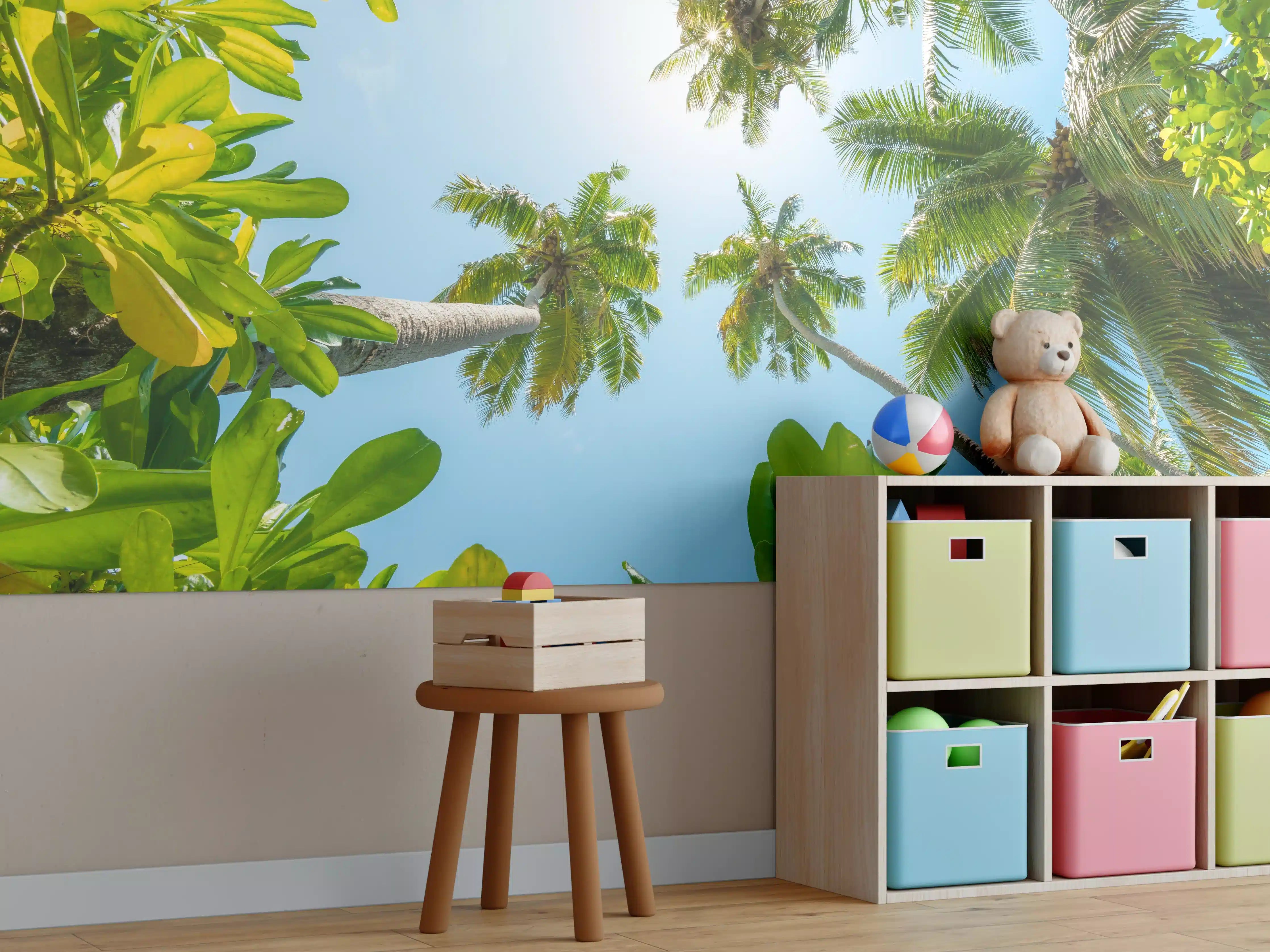 Kinderzimmer Wandgestaltung - Tropische Palmen von unten