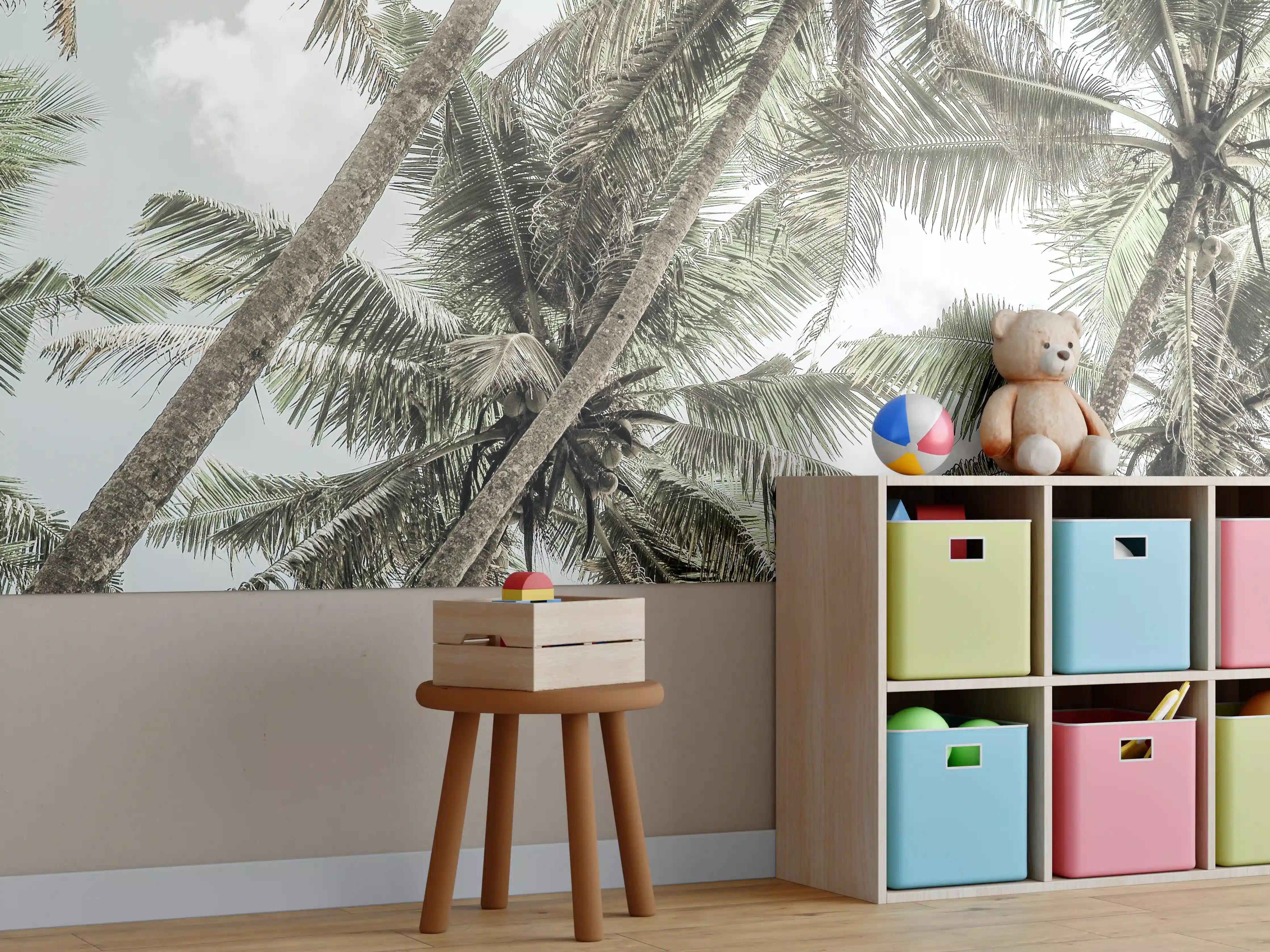 Kinderzimmer Wandgestaltung - Tropische Palmenhimmel-Stimmung