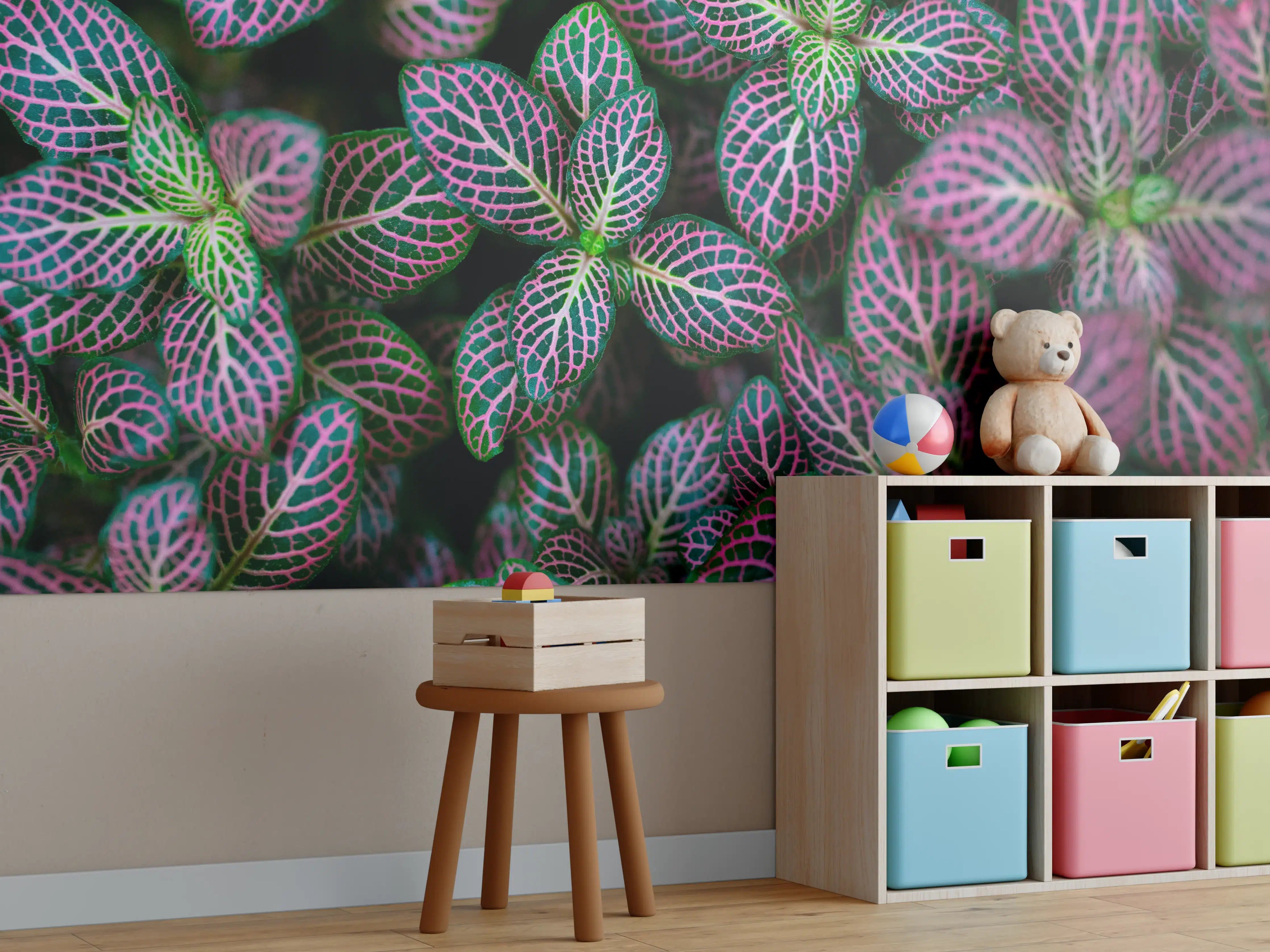 Kinderzimmer Wandgestaltung - Tropische Pflanzen Bunte Textur