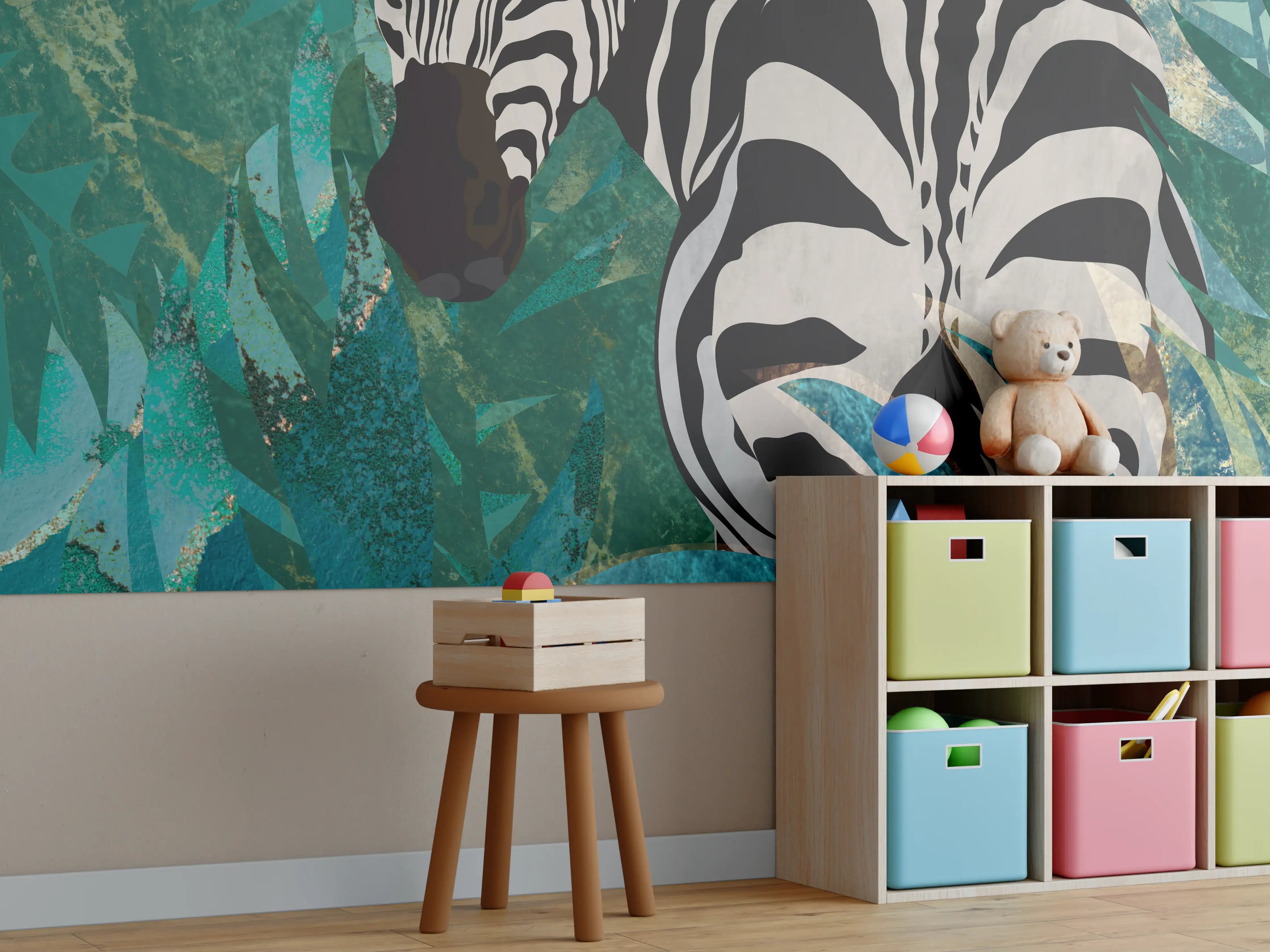 Kinderzimmer Wandgestaltung - Tropische Zeichnung - Zebra