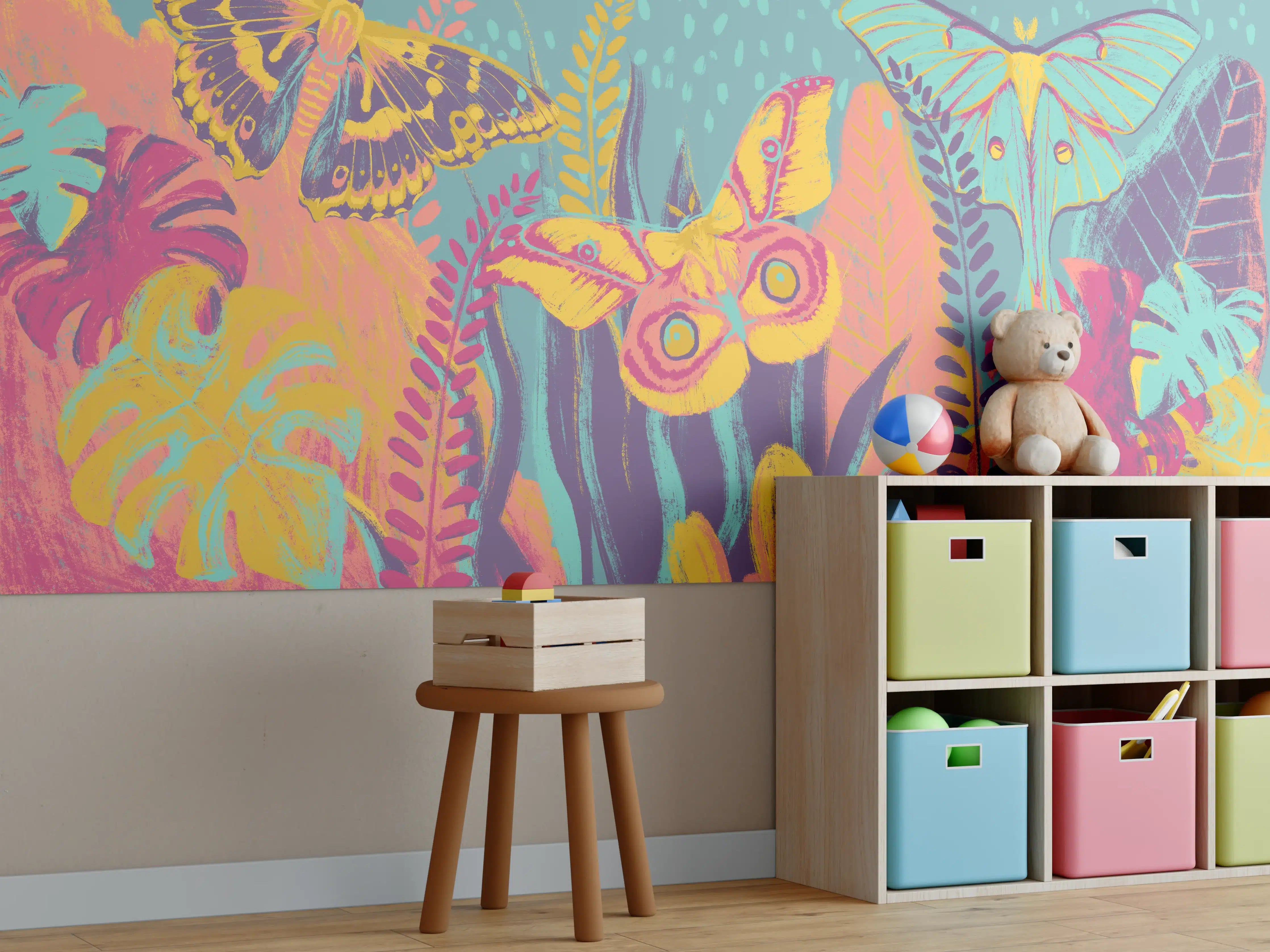 Kinderzimmer Wandgestaltung - Tropischer Blick - Bunt
