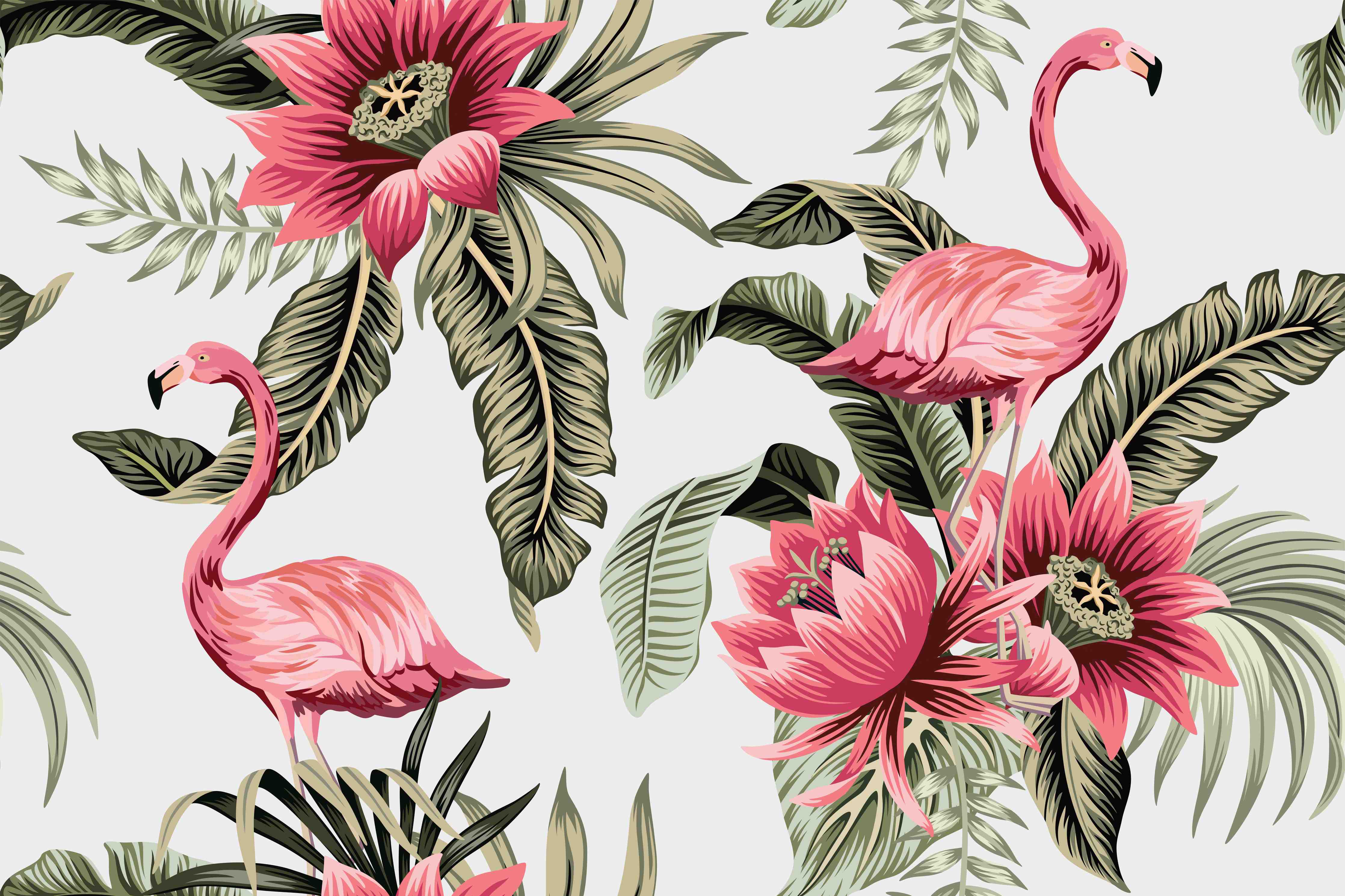 Kinderzimmer Wandgestaltung-Tropischer Flamingo-Blumen-Print