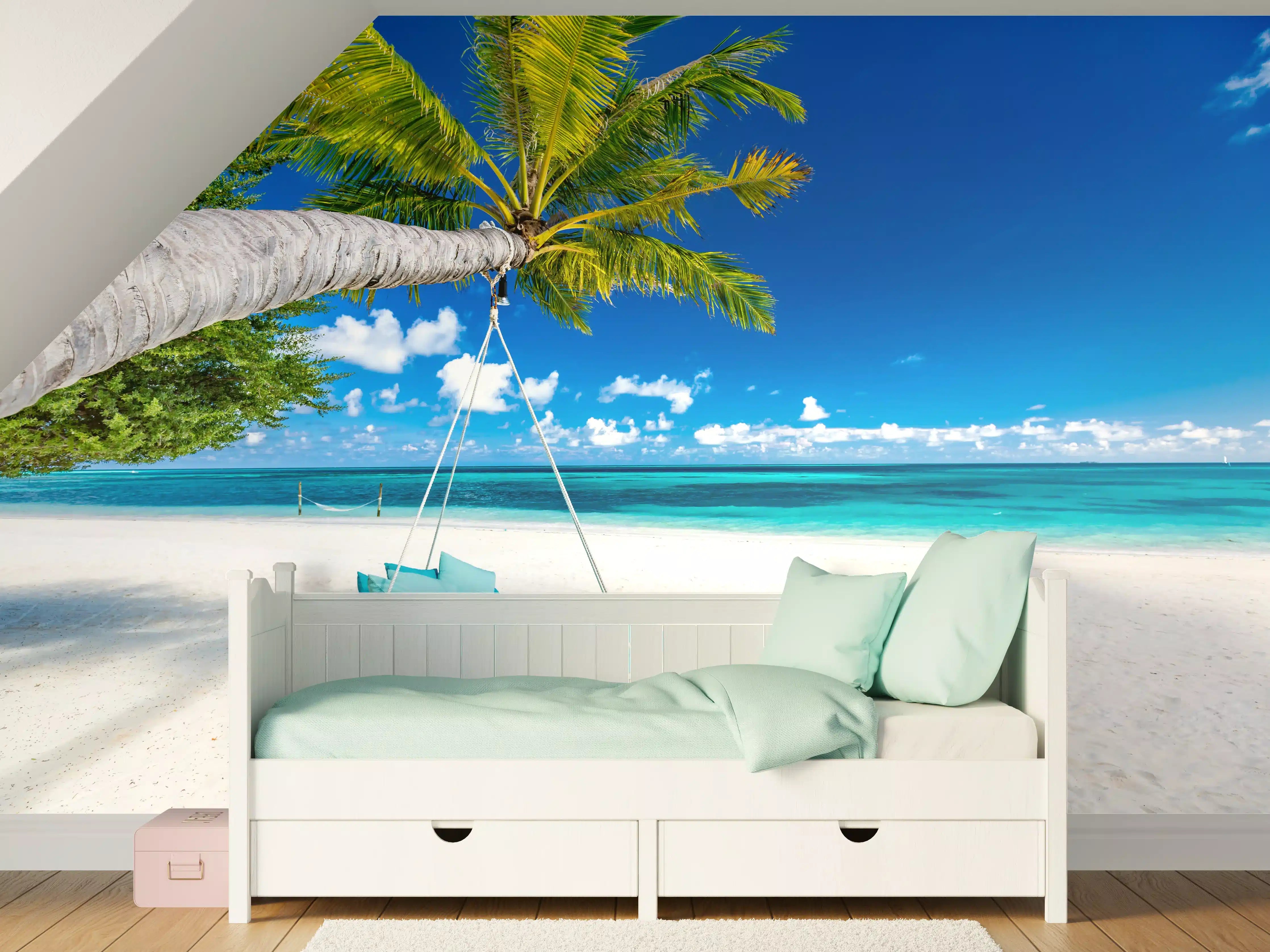 Kinderzimmer Wandgestaltung - Tropischer Strand mit Hängebett