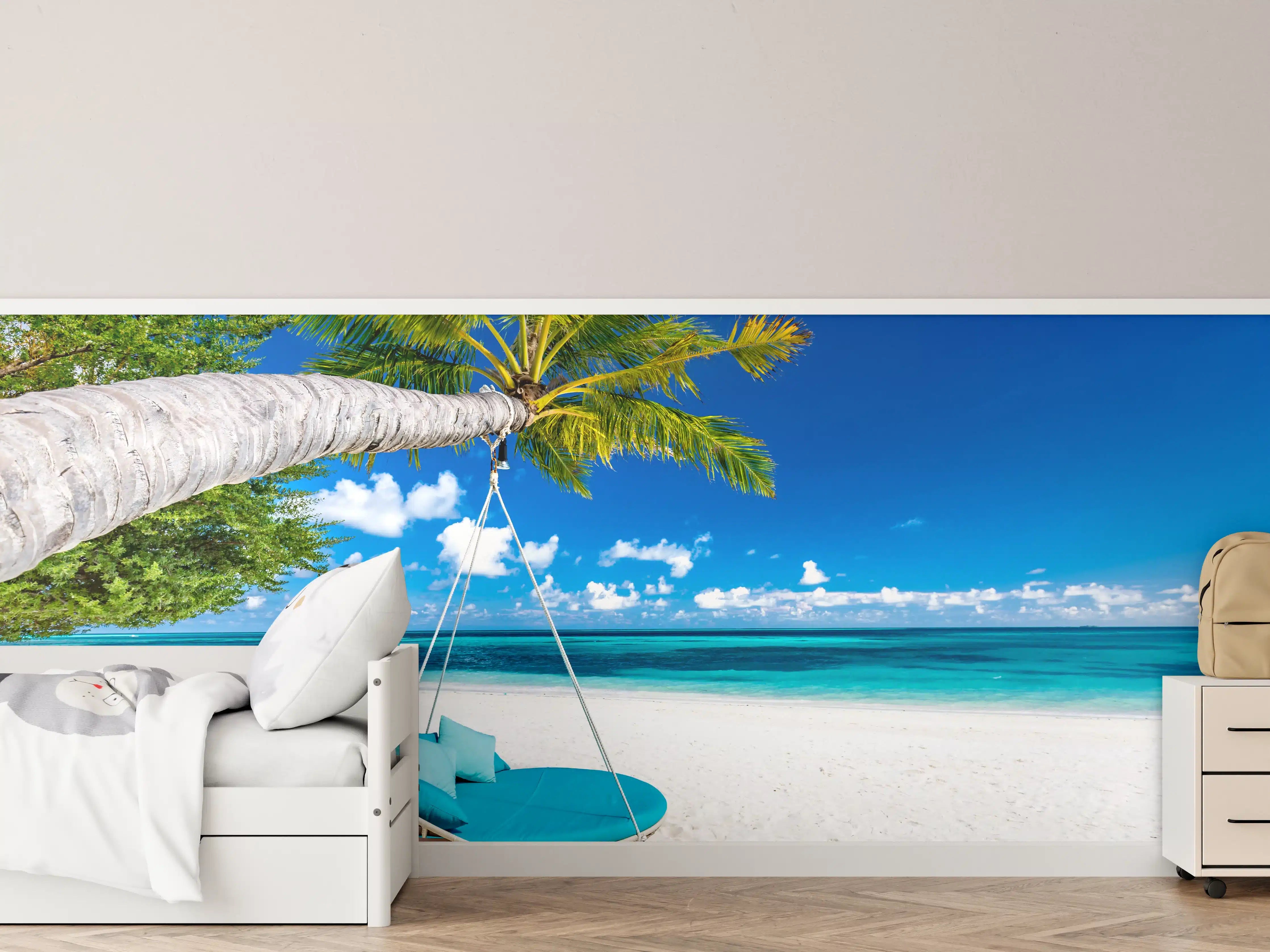 Kinderzimmer Wandgestaltung - Tropischer Strand mit Hängebett