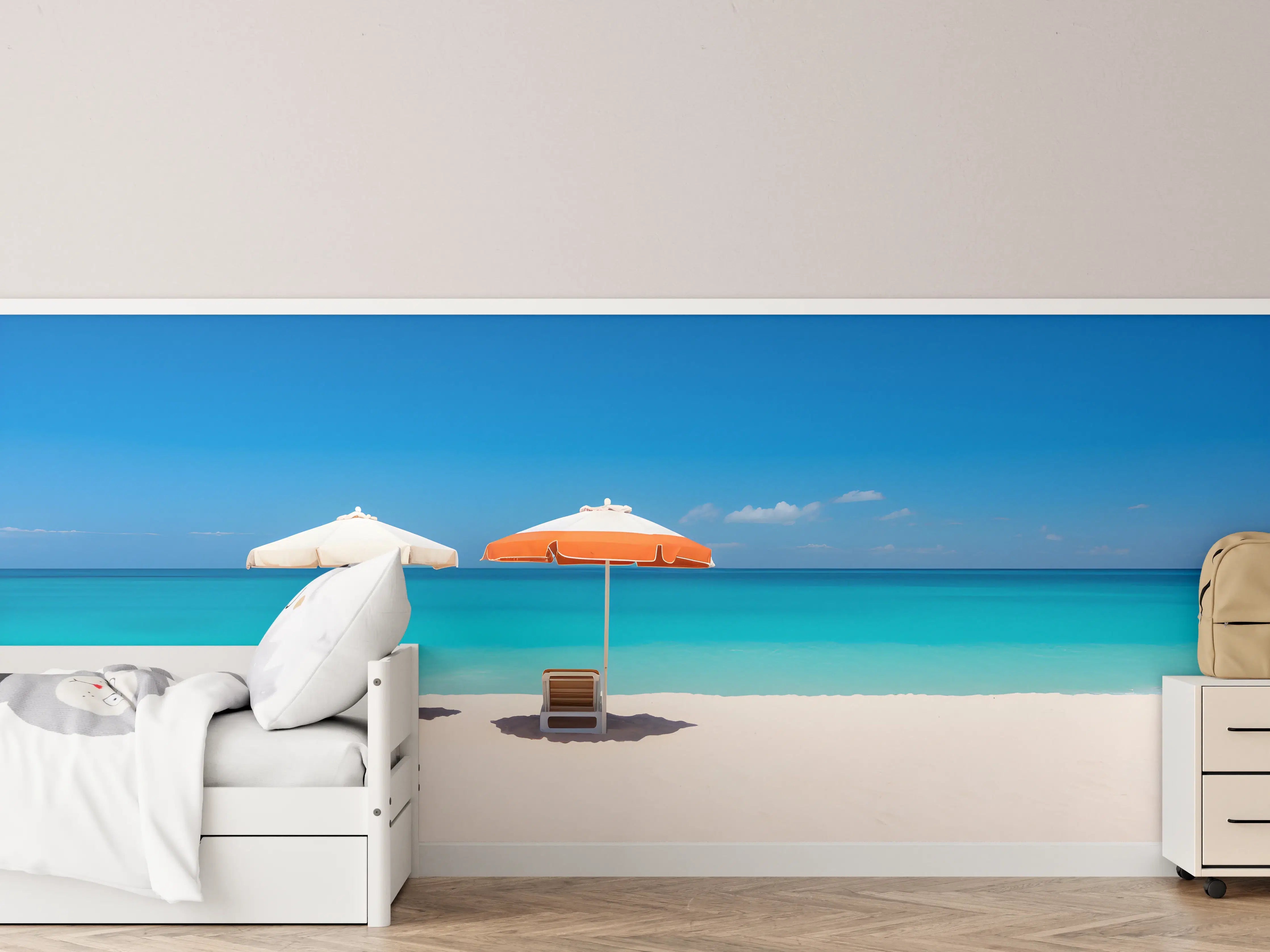 Kinderzimmer Wandgestaltung - Tropischer Strand mit Sonnenschirmen