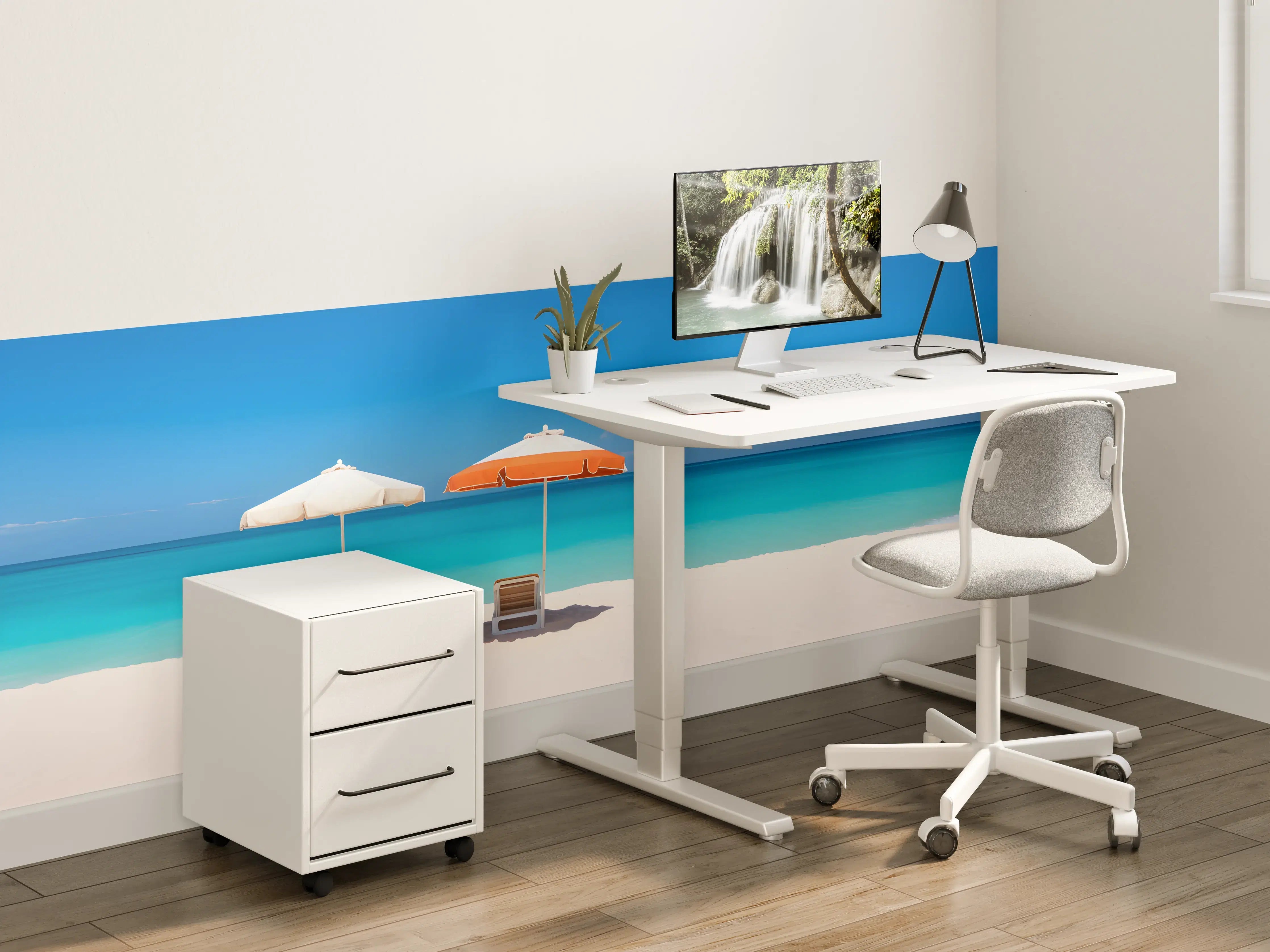 Kinderzimmer Wandgestaltung - Tropischer Strand mit Sonnenschirmen