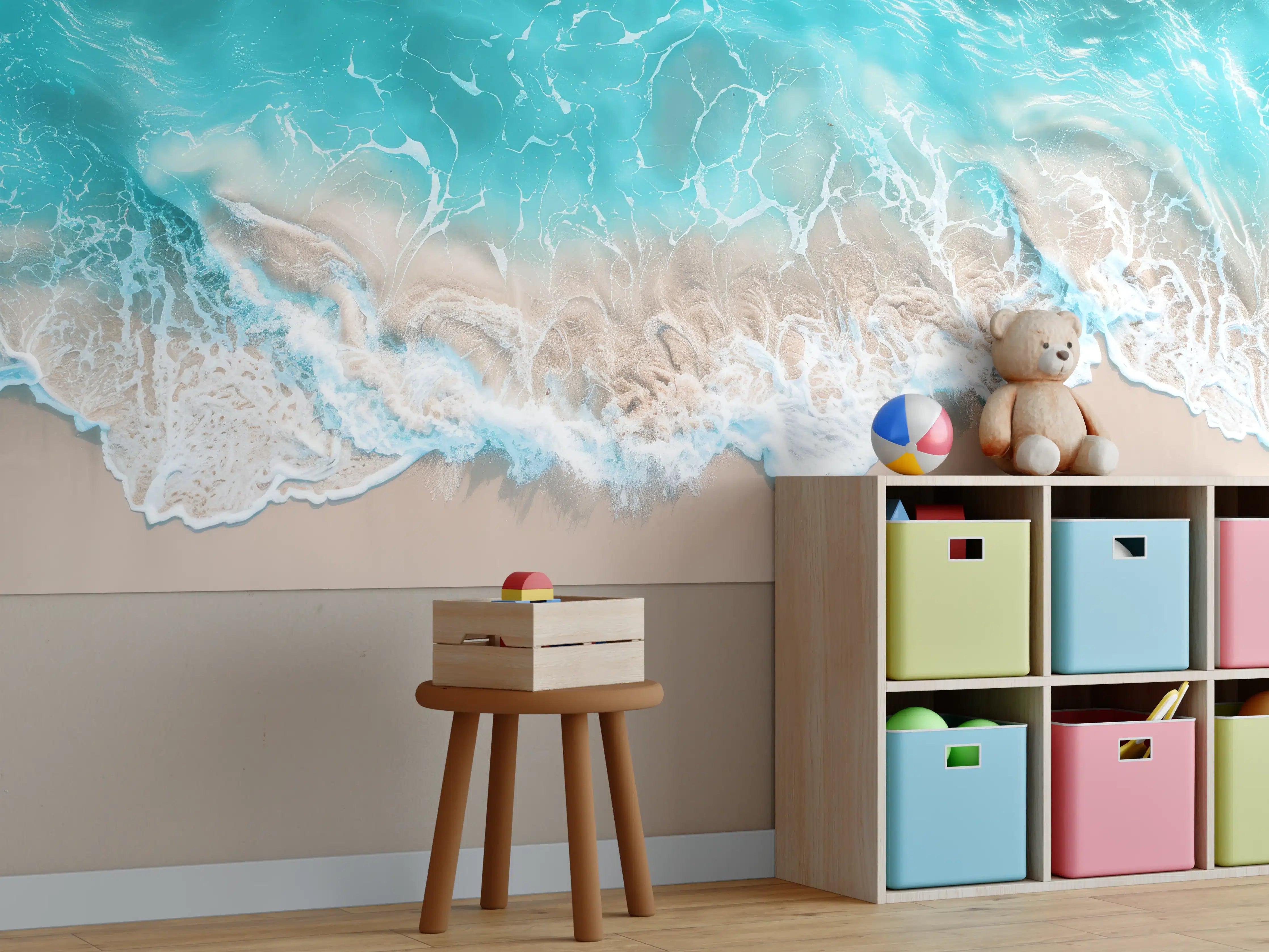 Kinderzimmer Wandgestaltung - Tropischer Strand mit türkisfarbenem Wasser