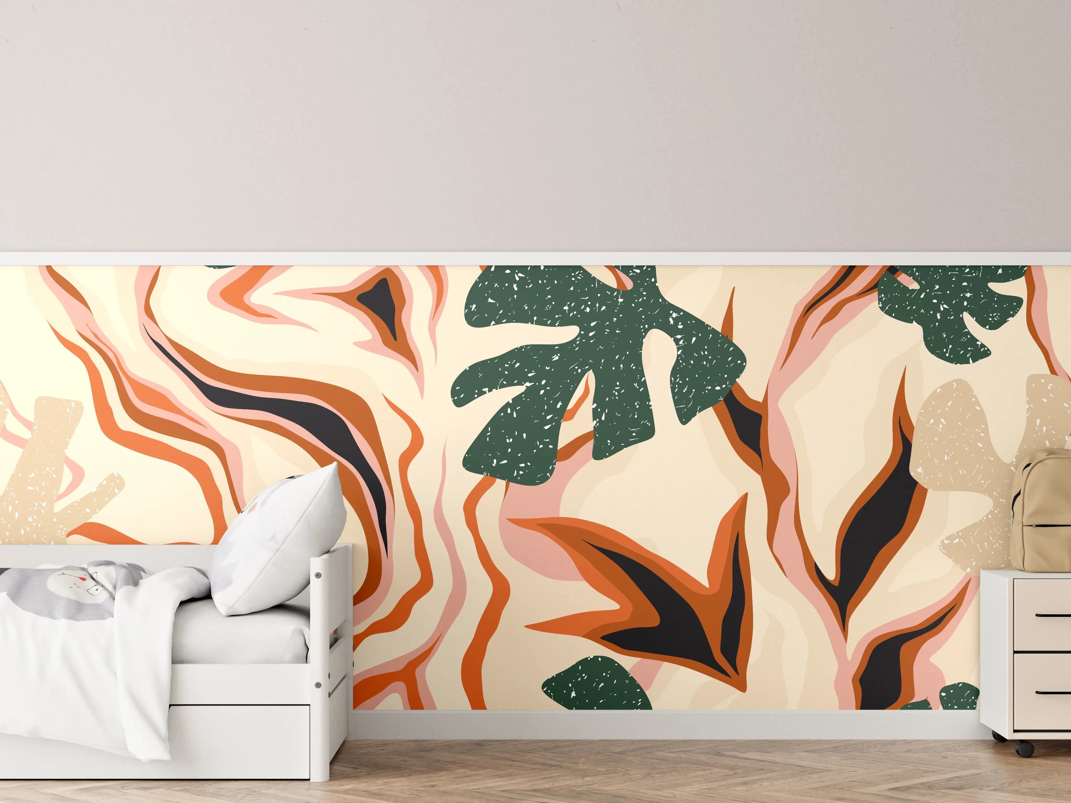 Kinderzimmer Wandgestaltung - Tropischer Vortex Beige-Orange
