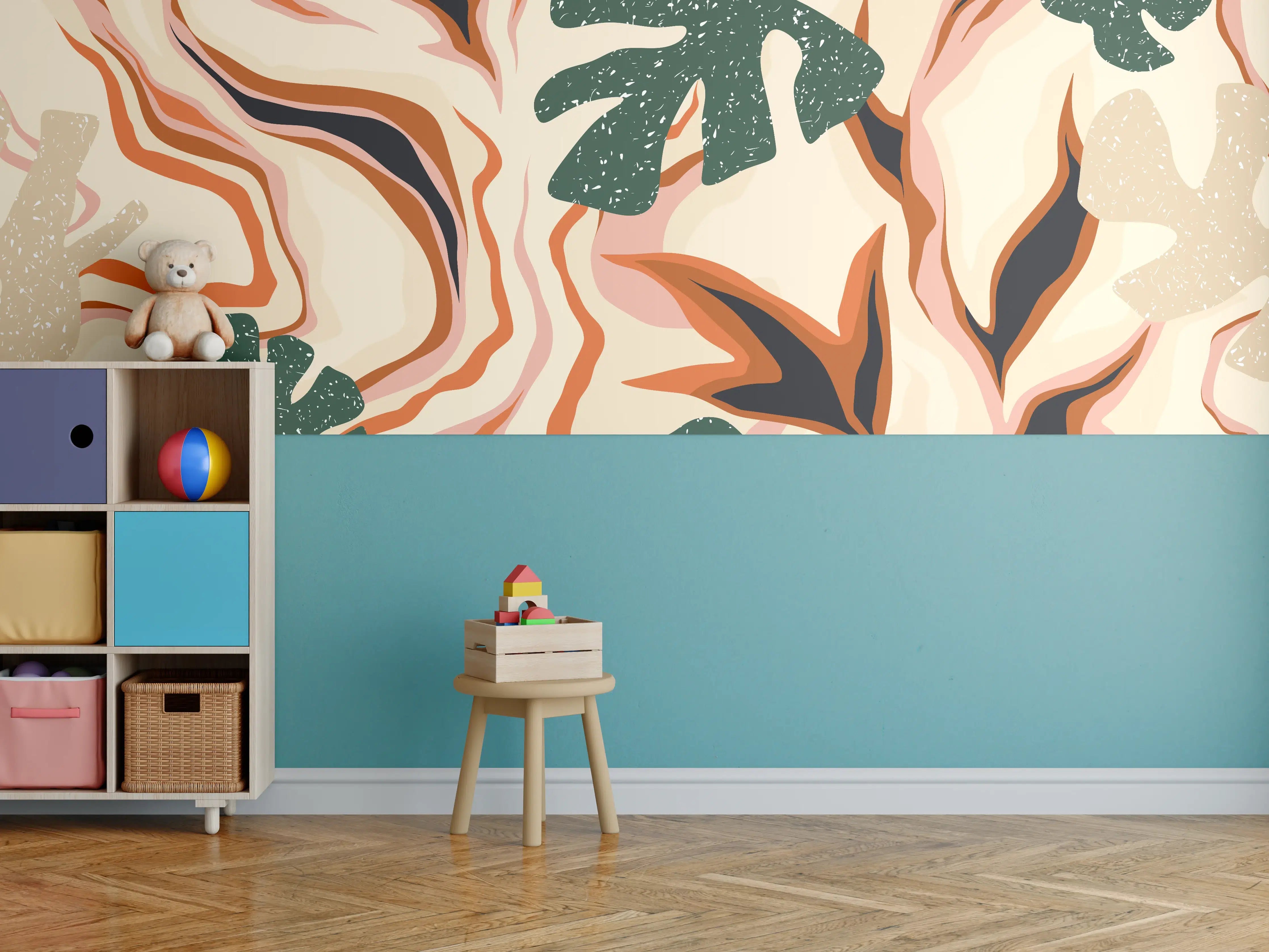 Kinderzimmer Wandgestaltung - Tropischer Vortex Beige-Orange