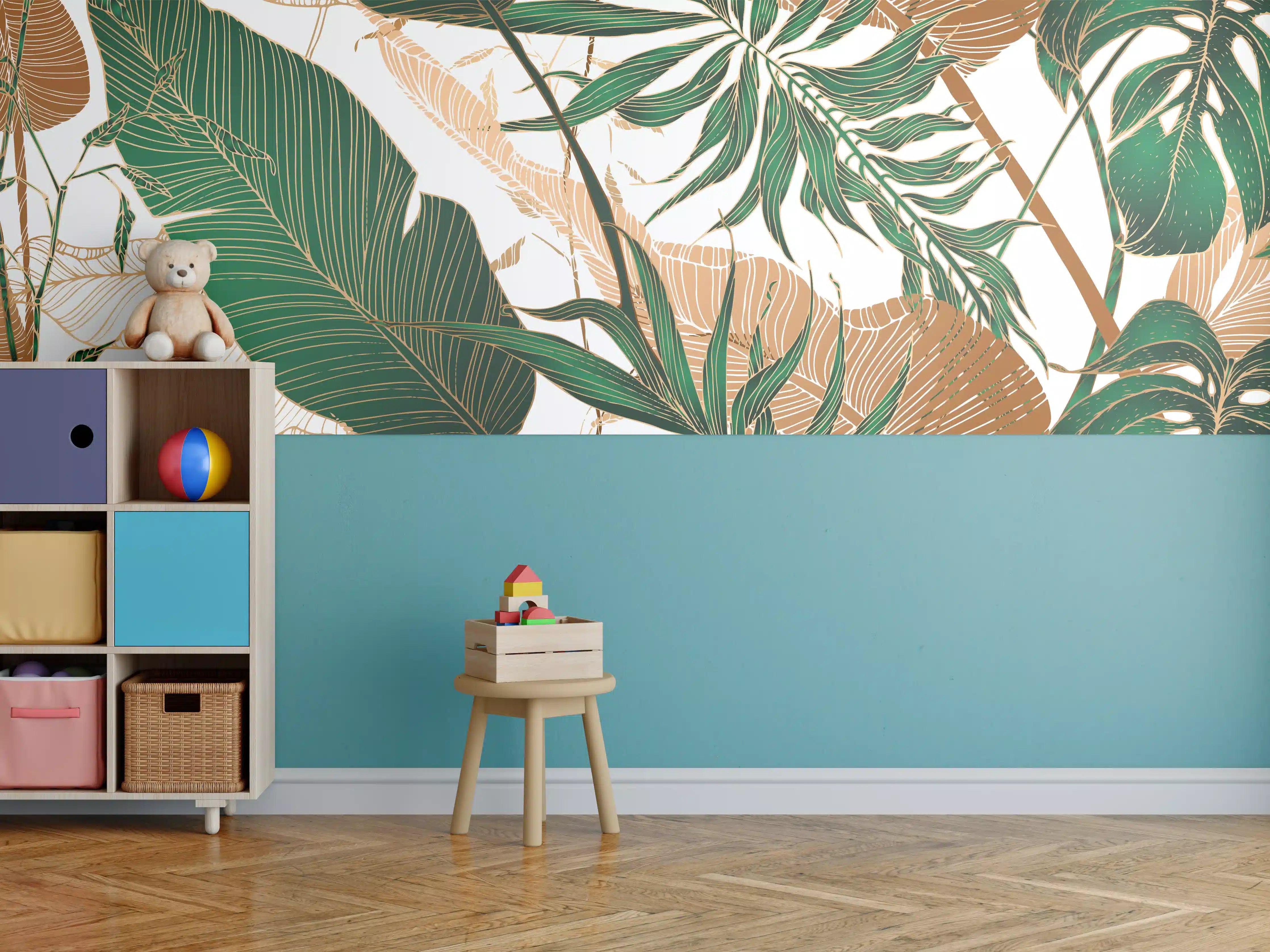 Kinderzimmer Wandgestaltung - Tropisches Blattmuster Design