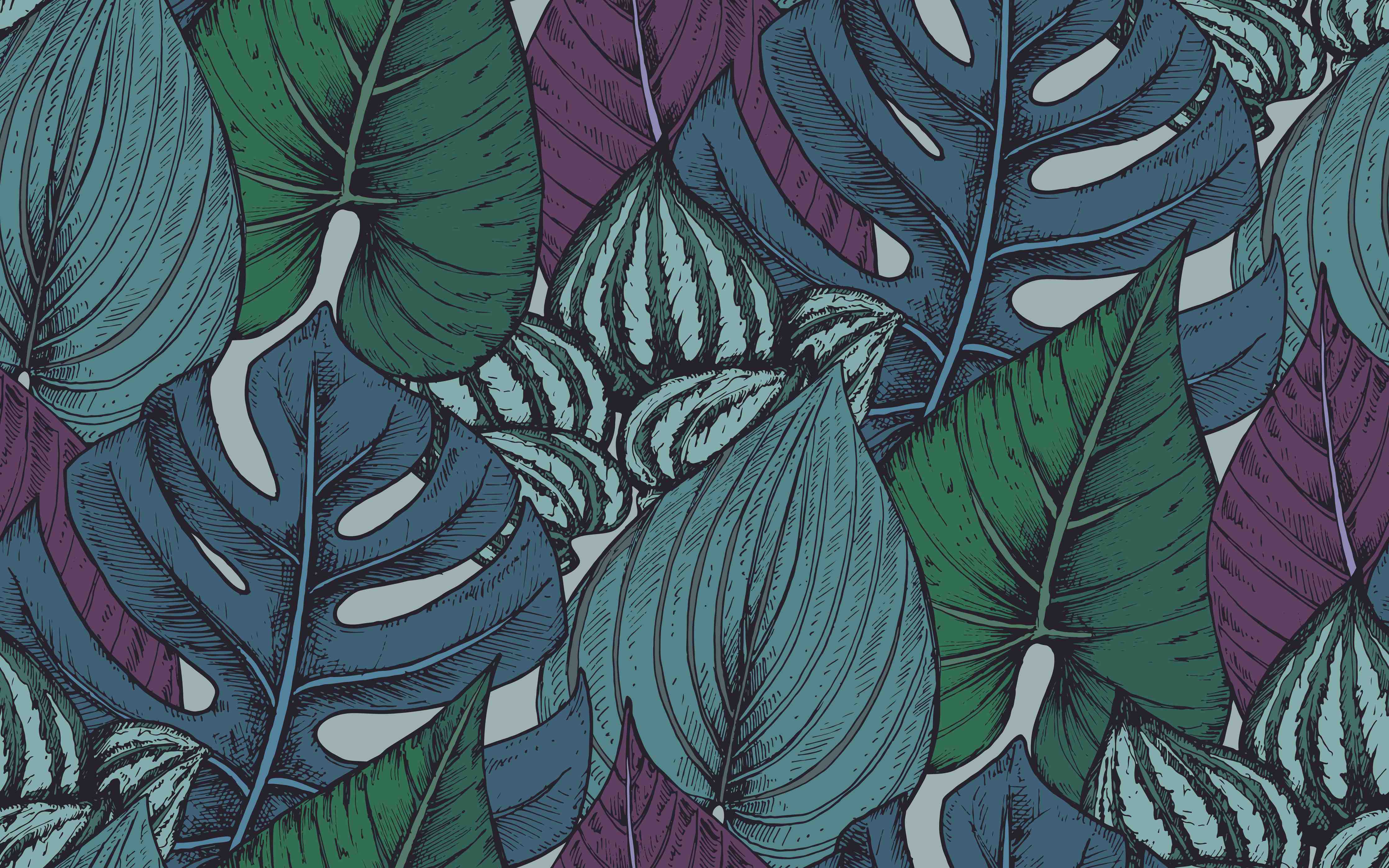 Kinderzimmer Wandgestaltung-Tropisches Blattmuster Türkis-Lila