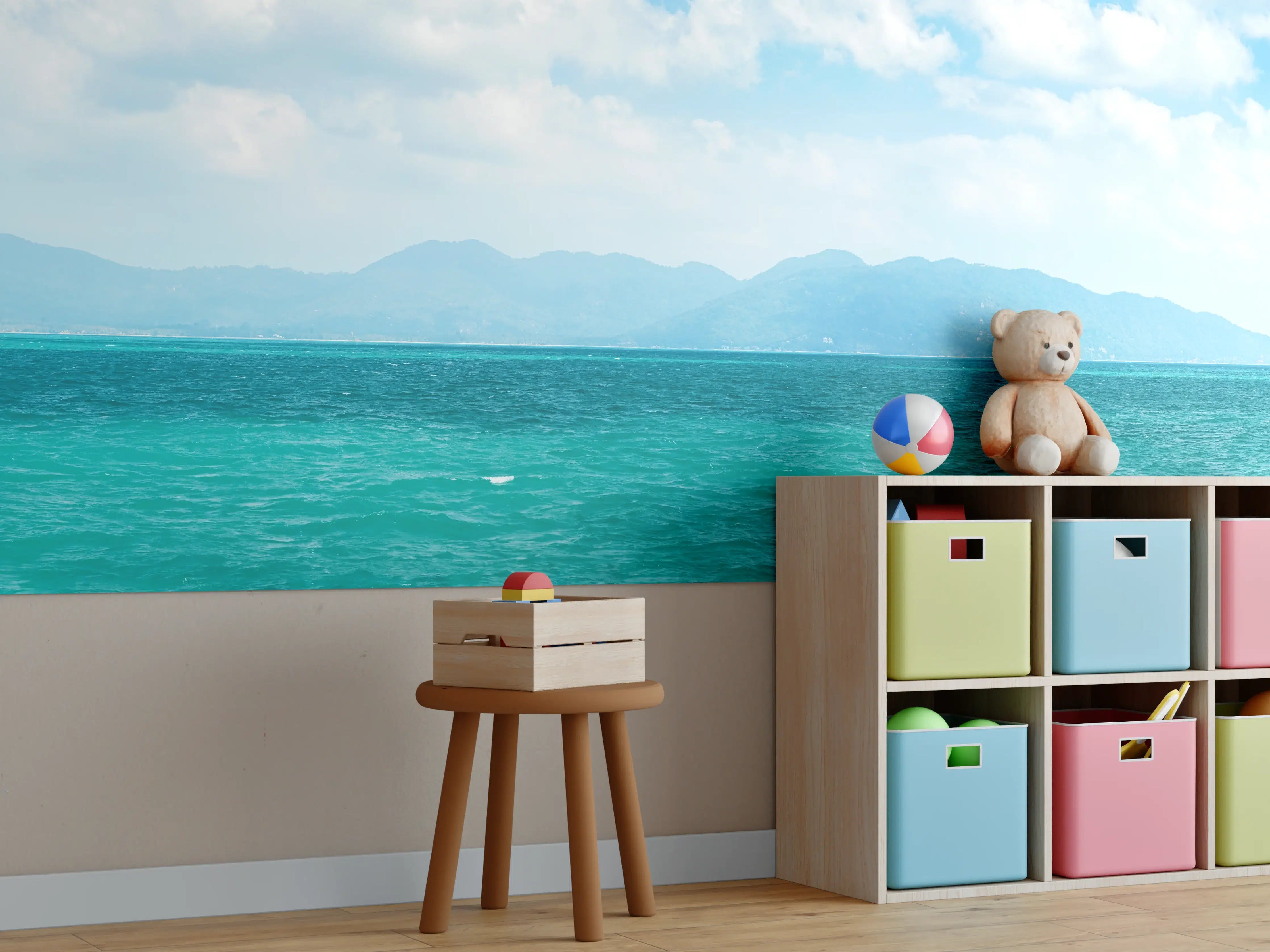 Kinderzimmer Wandgestaltung - Tropisches Blau-Grün-Meerespanorama