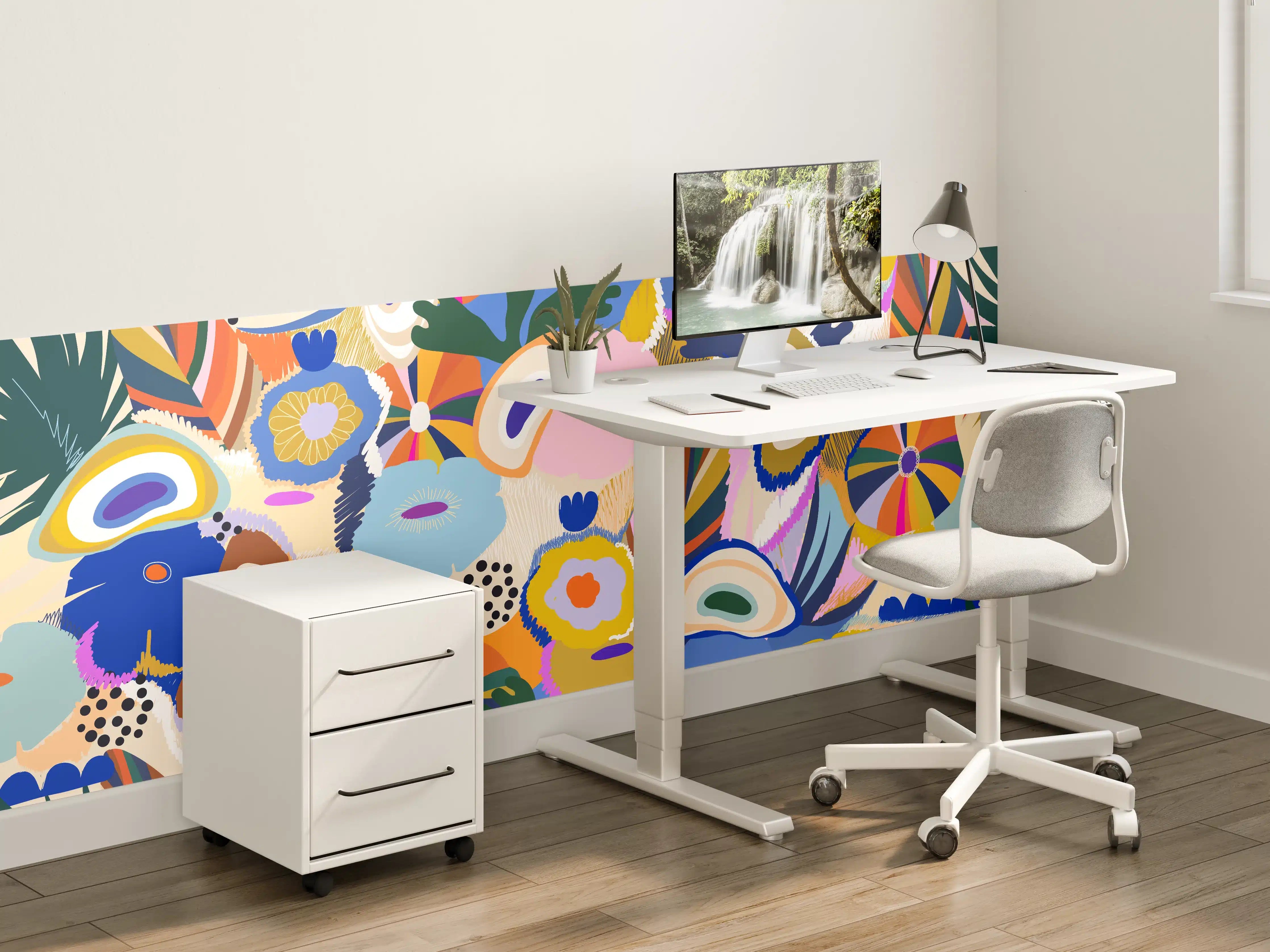 Kinderzimmer Wandgestaltung - Tropisches Blumen-Abstract Bunt